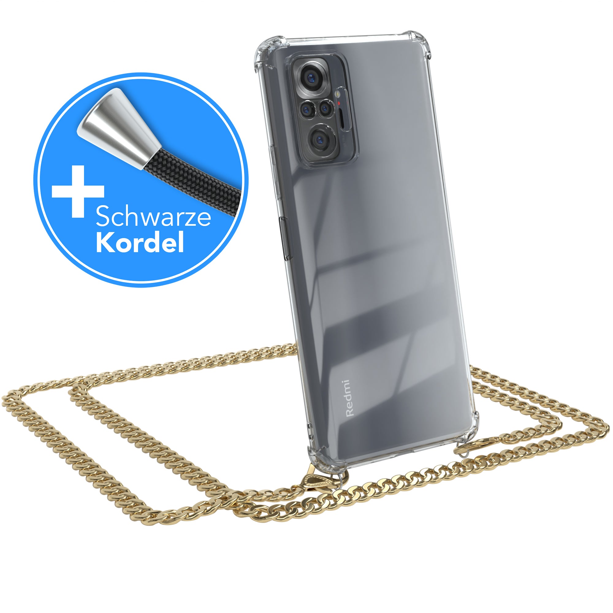 Xiaomi Redmi Note 10 Pro Hülle mit Metallkette + Schwarze Kordel