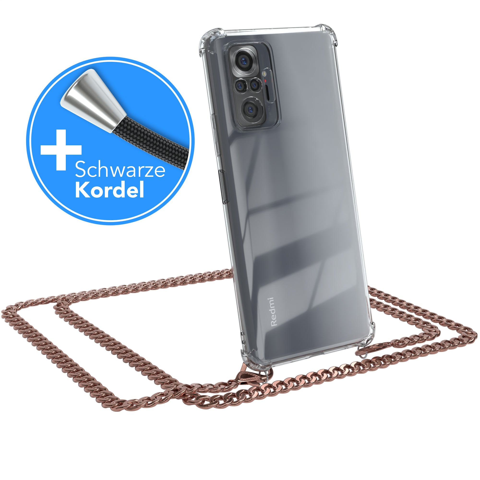 Xiaomi Redmi Note 10 Pro Hülle mit Metallkette + Schwarze Kordel