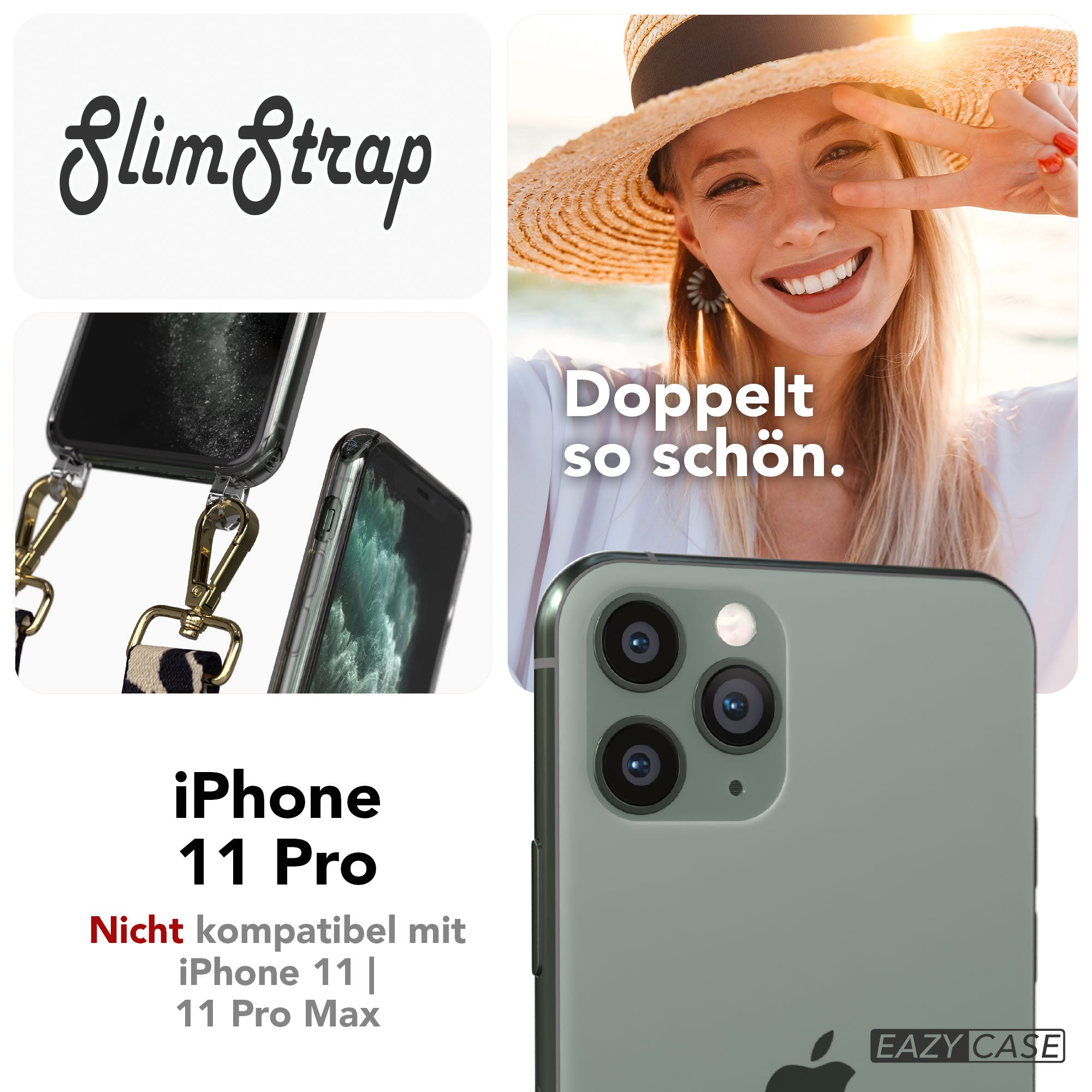 iPhone 11 Pro transparente Hülle mit Befestigungsösen für Handyketten