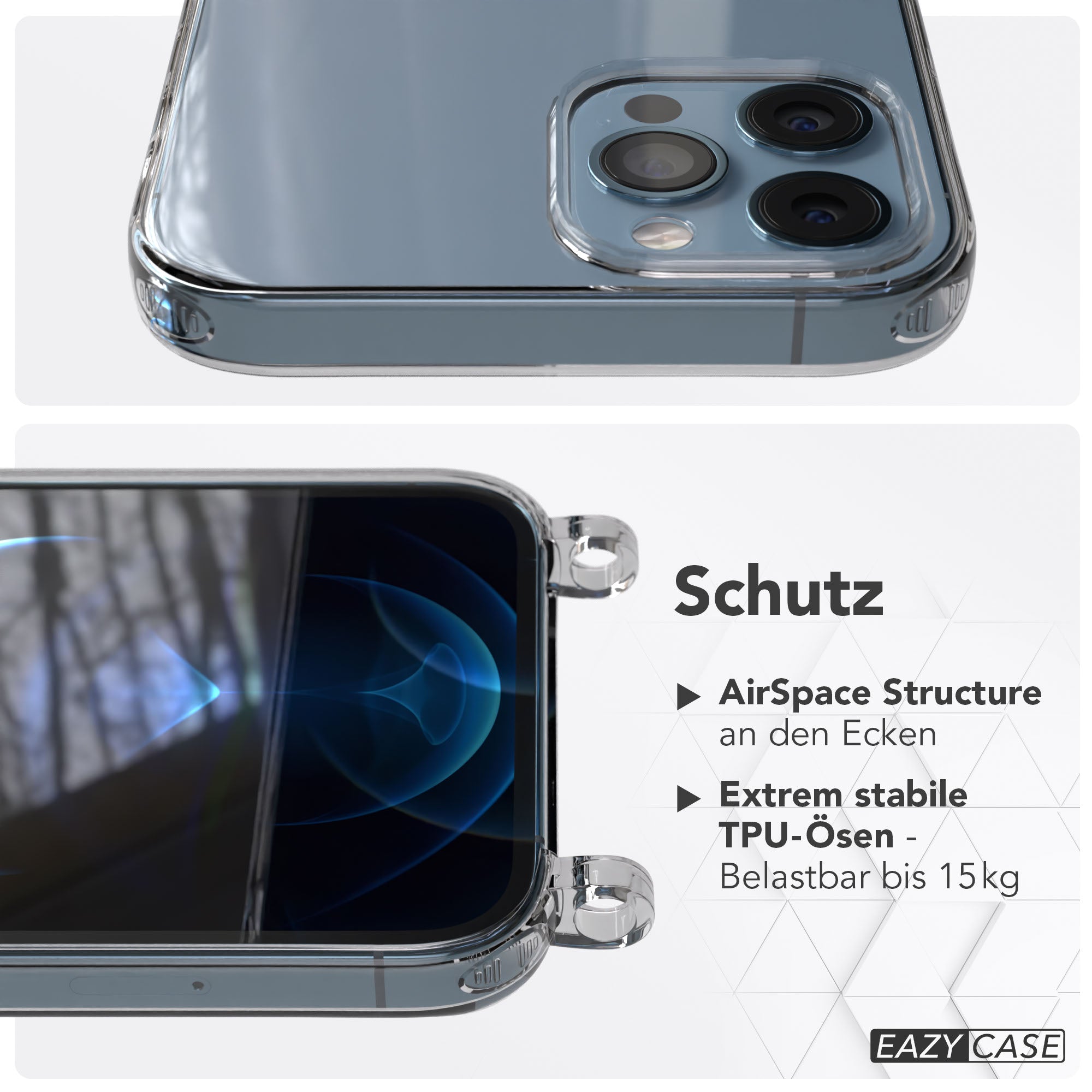iPhone 12 Pro Max transparente Hülle mit Befestigungsösen für Handyketten