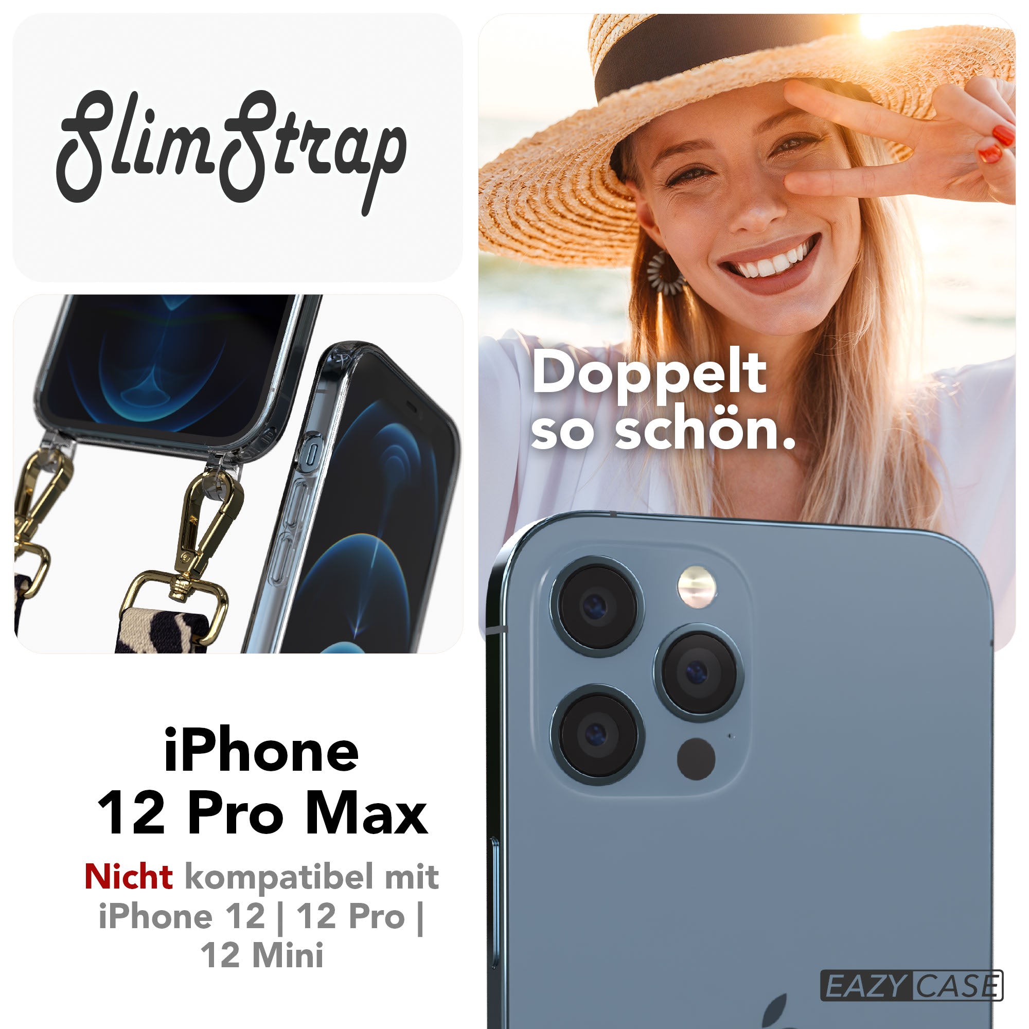 iPhone 12 Pro Max transparente Hülle mit Befestigungsösen für Handyketten