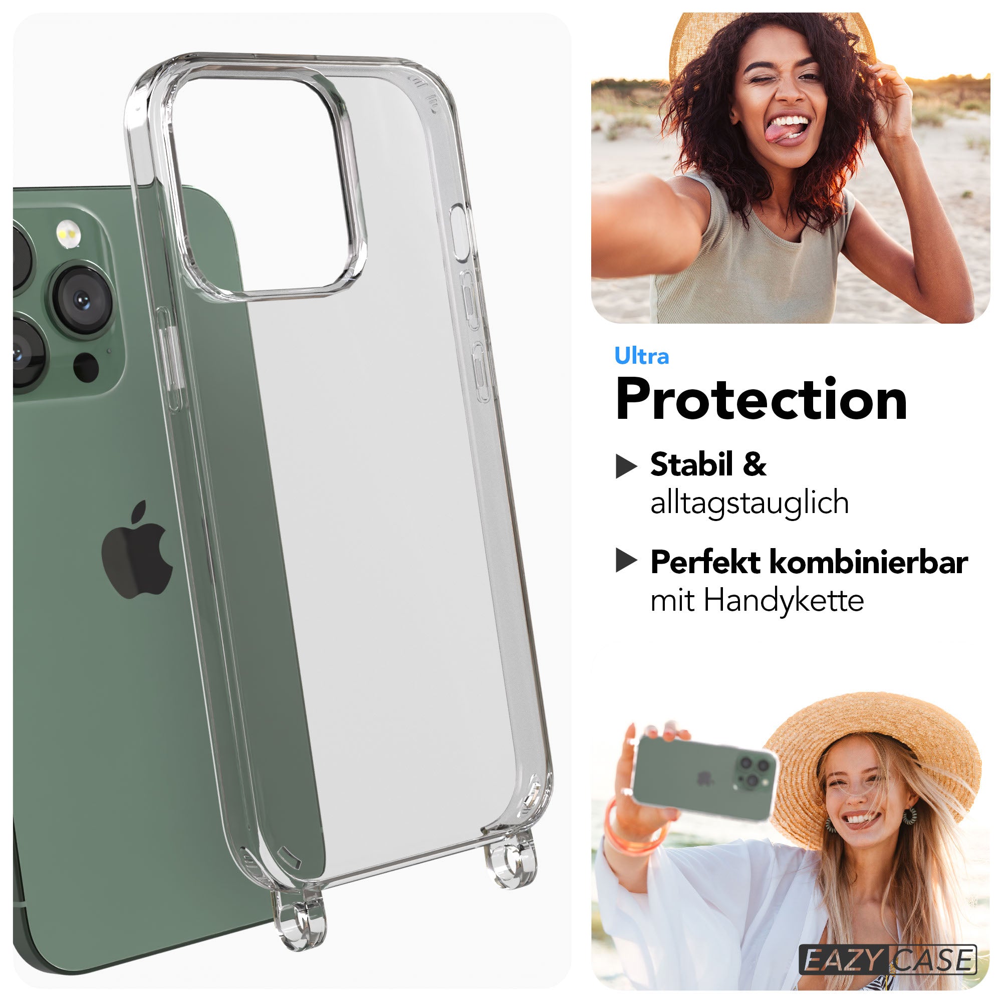 iPhone 13 Pro Hülle mit Befestigungsösen für Handyketten TPU transparent