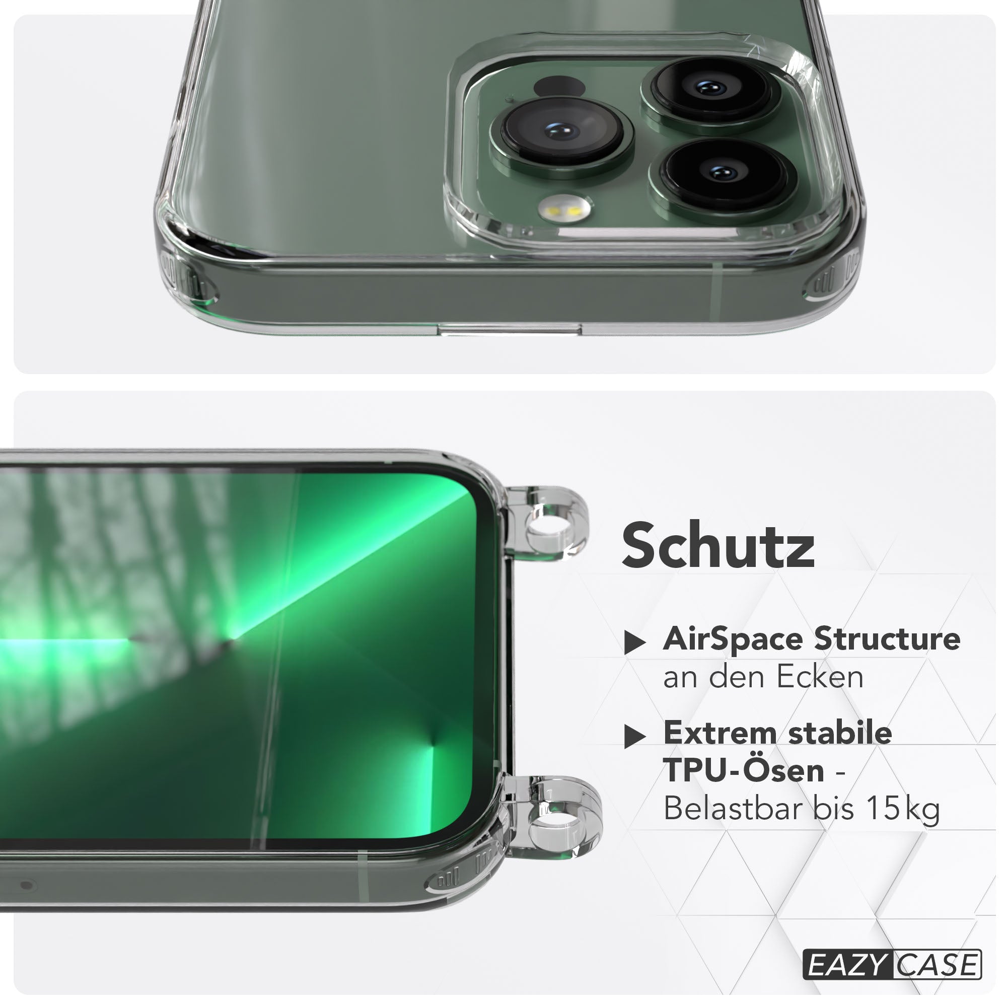 iPhone 13 Pro Hülle mit Befestigungsösen für Handyketten TPU transparent