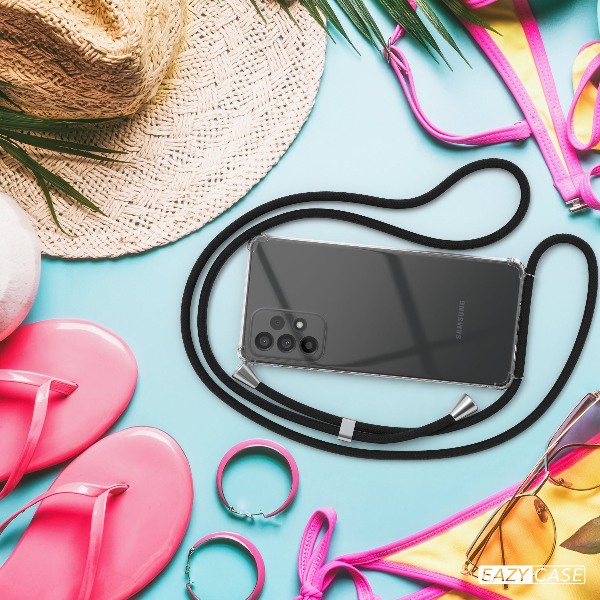 Galaxy A73 5G Hülle mit Metallkette + Schwarze Kordel
