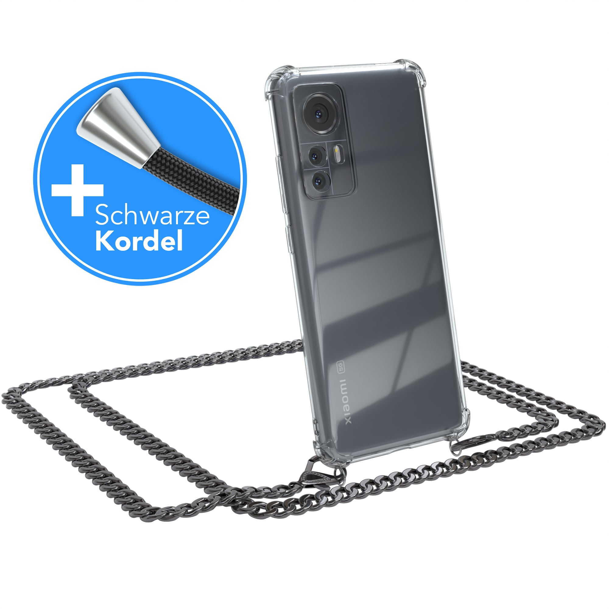 Xiaomi 12 / 12X Hülle mit Metallkette + Schwarze Kordel