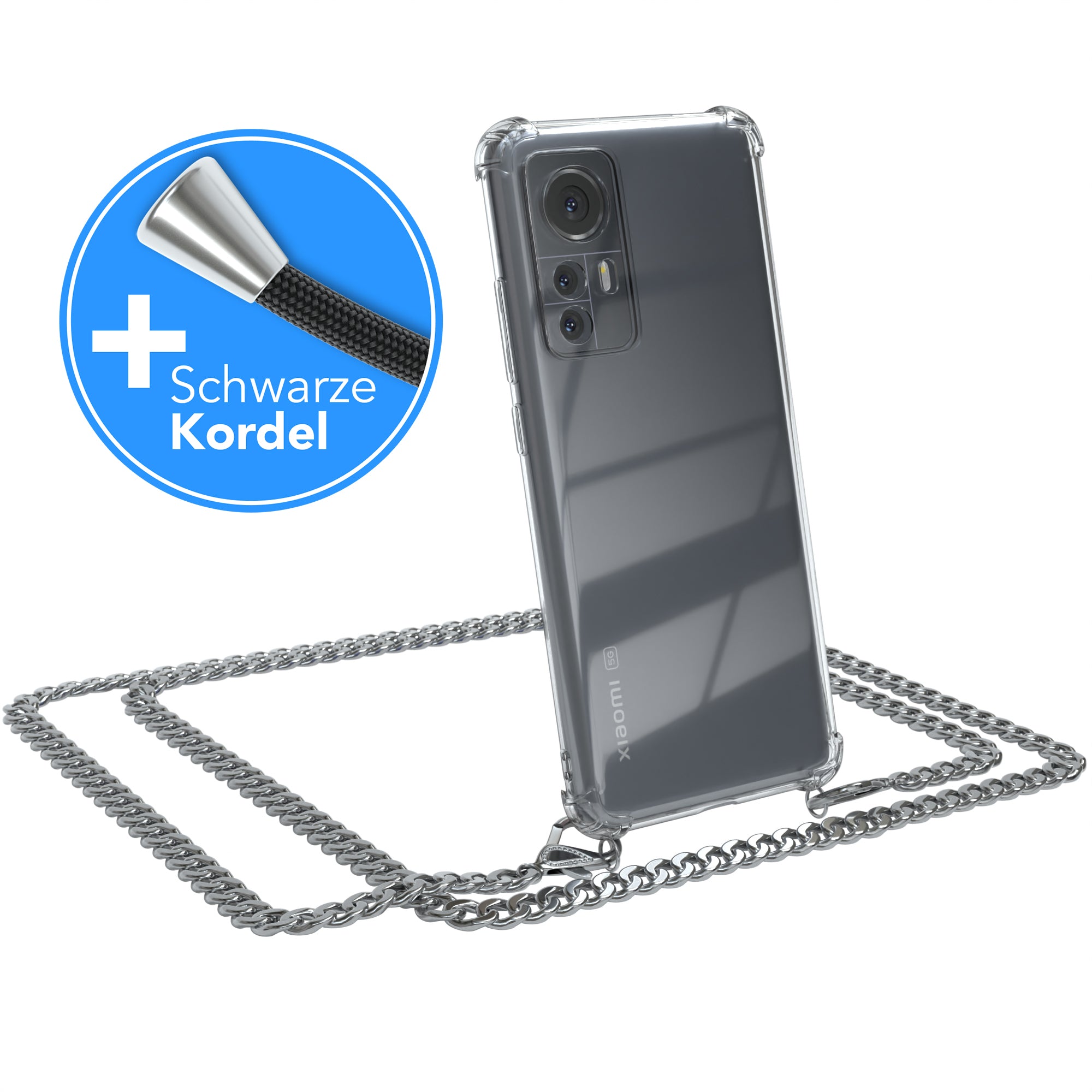 Xiaomi 12 / 12X Hülle mit Metallkette + Schwarze Kordel