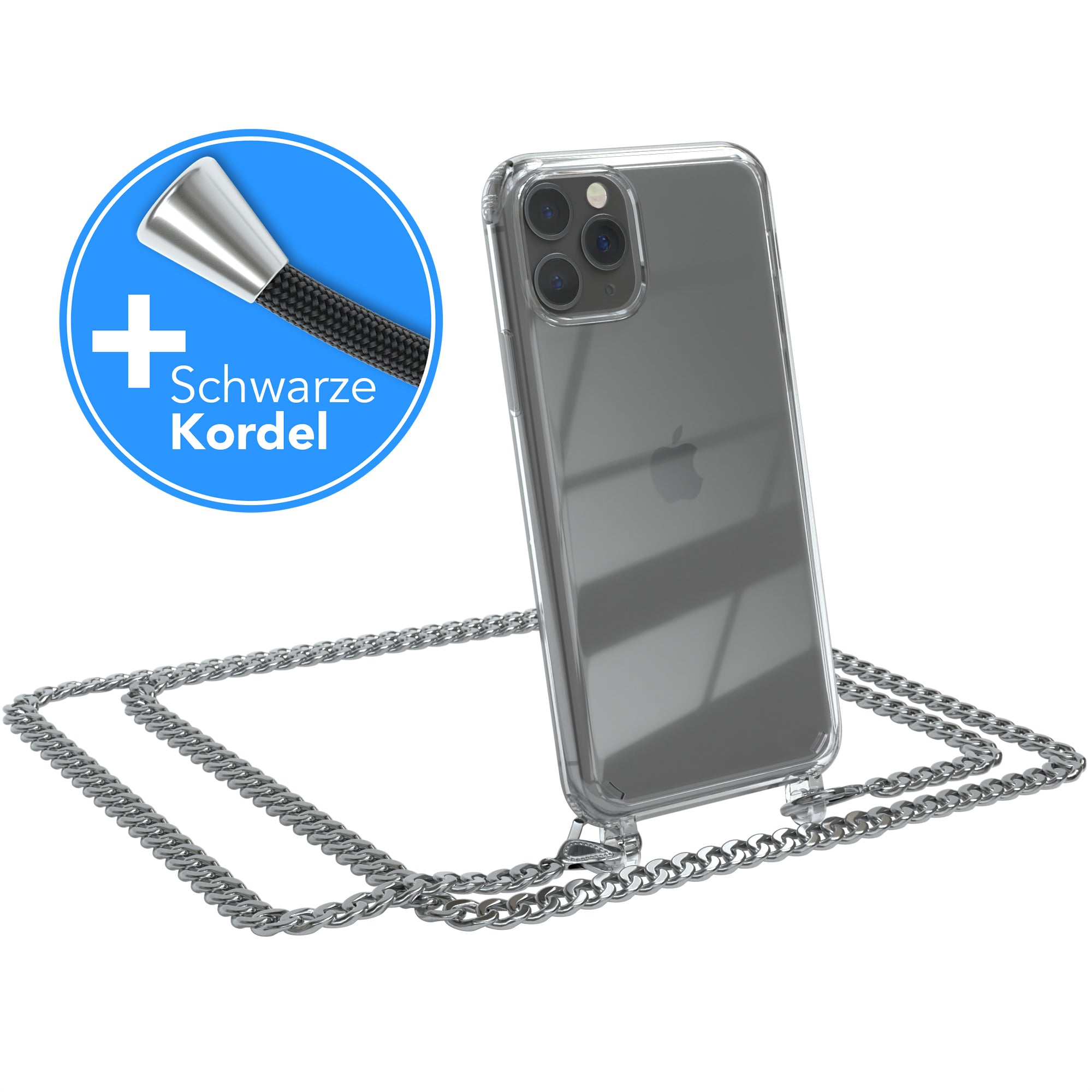iPhone 11 Pro Hülle mit Metallkette + Schwarze Kordel