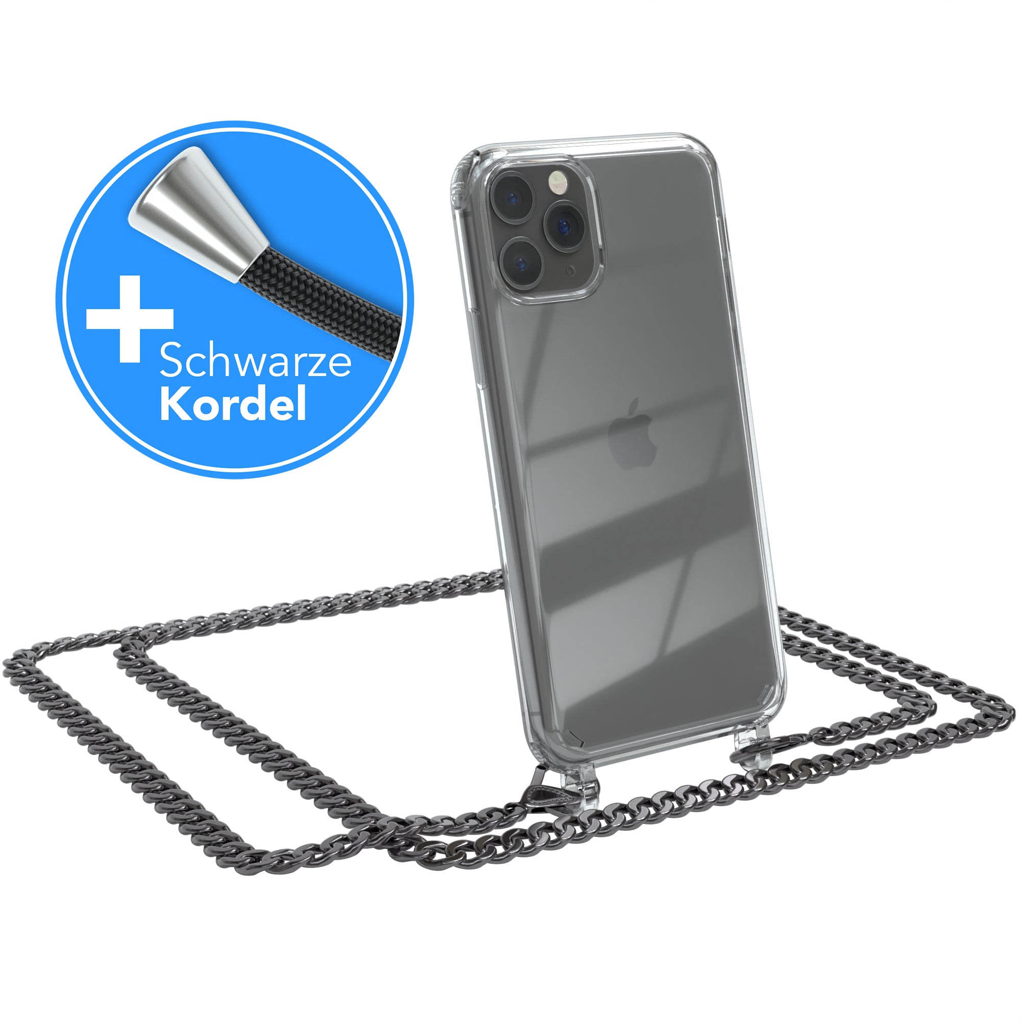 iPhone 11 Pro Hülle mit Metallkette + Schwarze Kordel