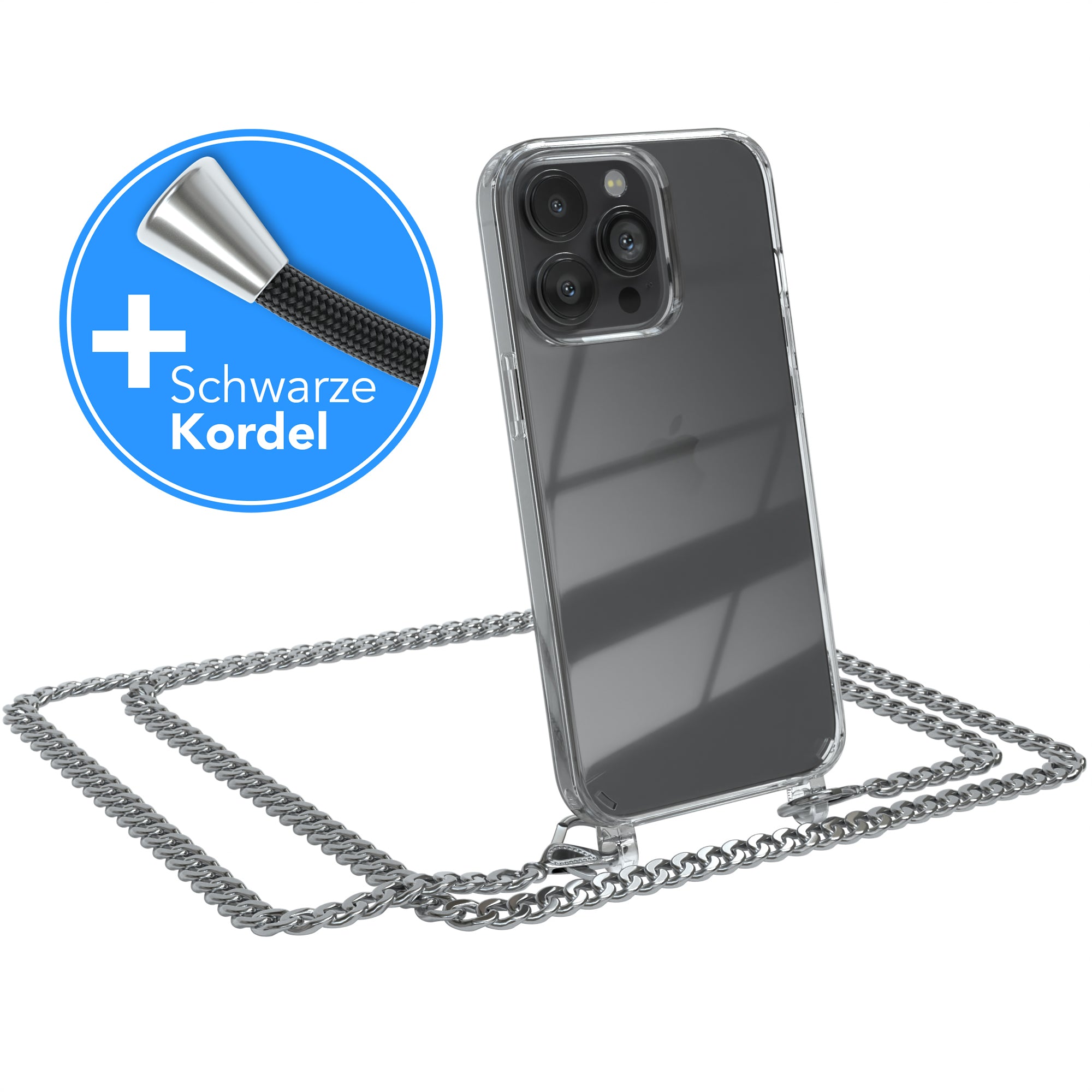 iPhone 13 Pro Hülle mit Metallkette + Schwarze Kordel