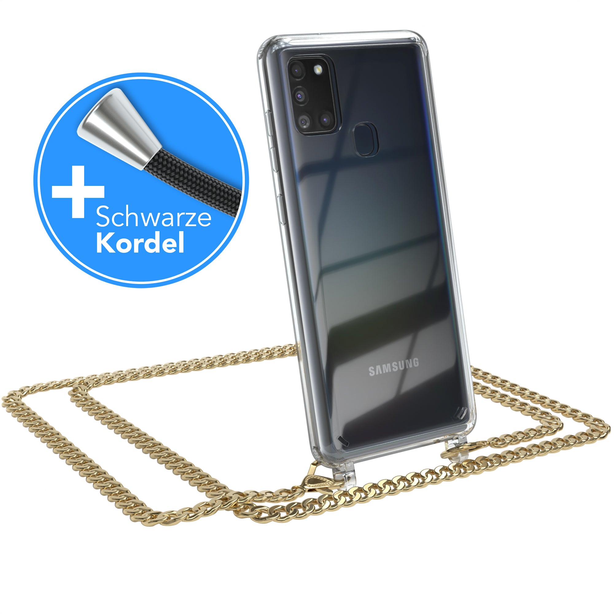 Galaxy A21s Hülle mit Metallkette + Schwarze Kordel