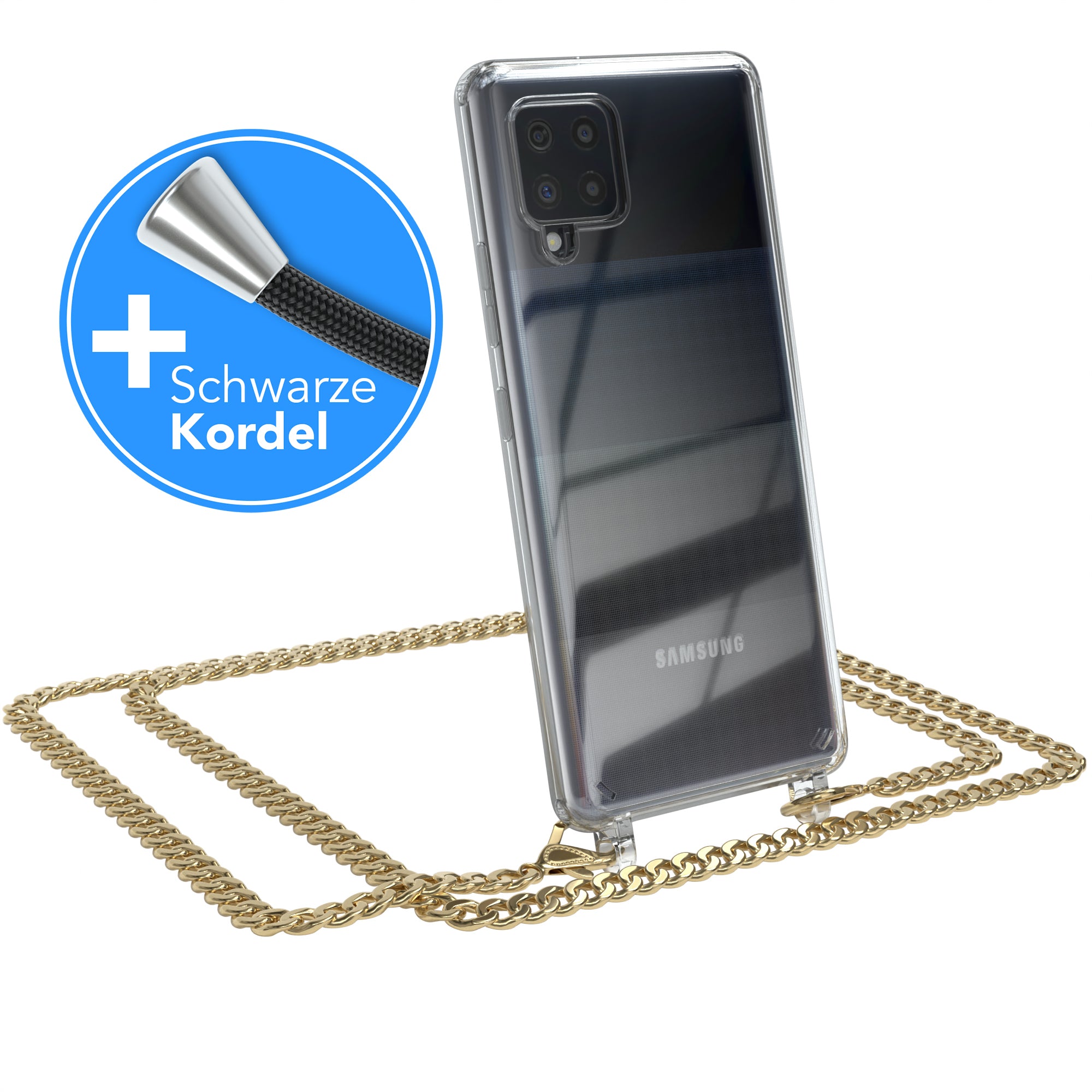 Galaxy A42 5G Hülle mit Metallkette + Schwarze Kordel