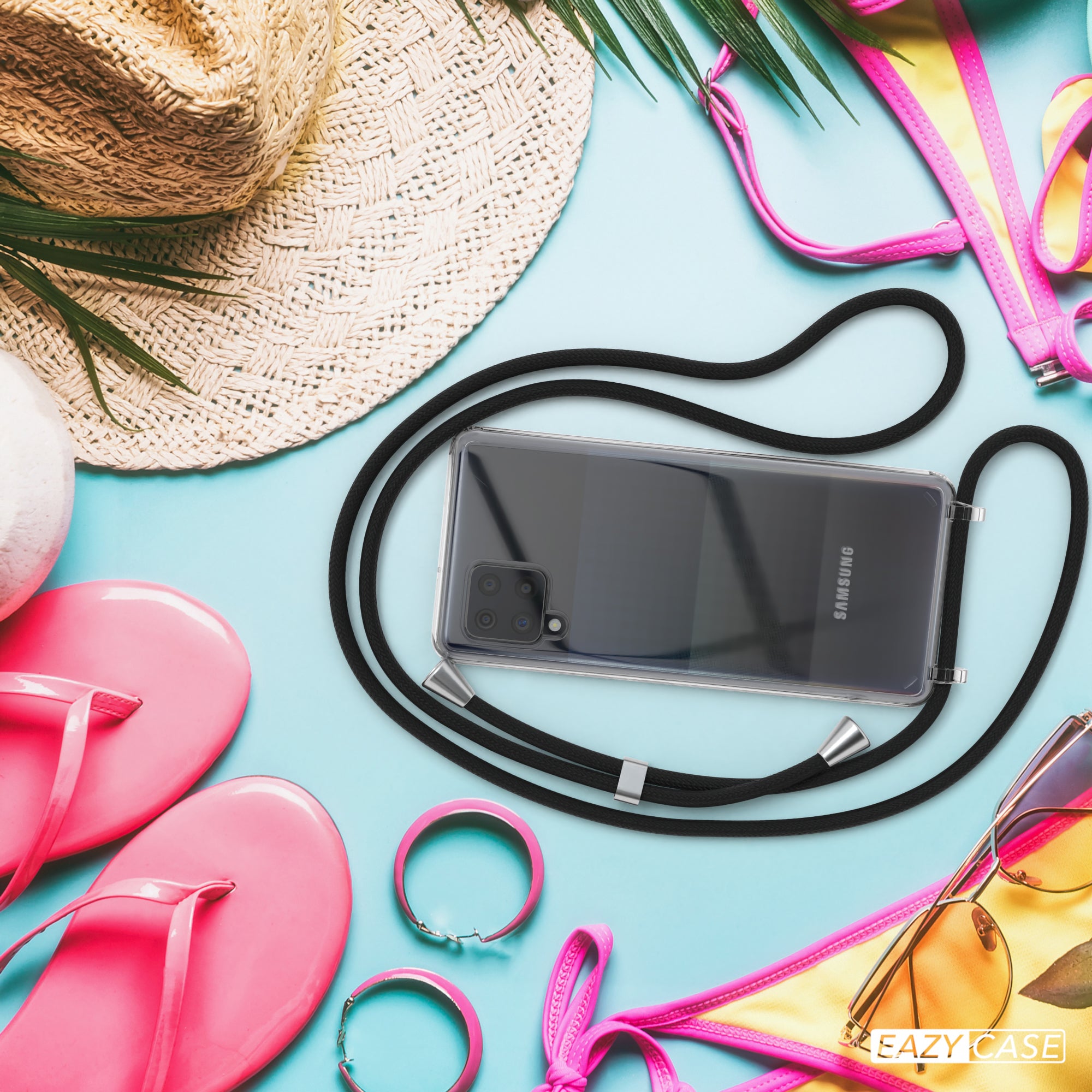 Galaxy A42 5G Hülle mit Metallkette + Schwarze Kordel