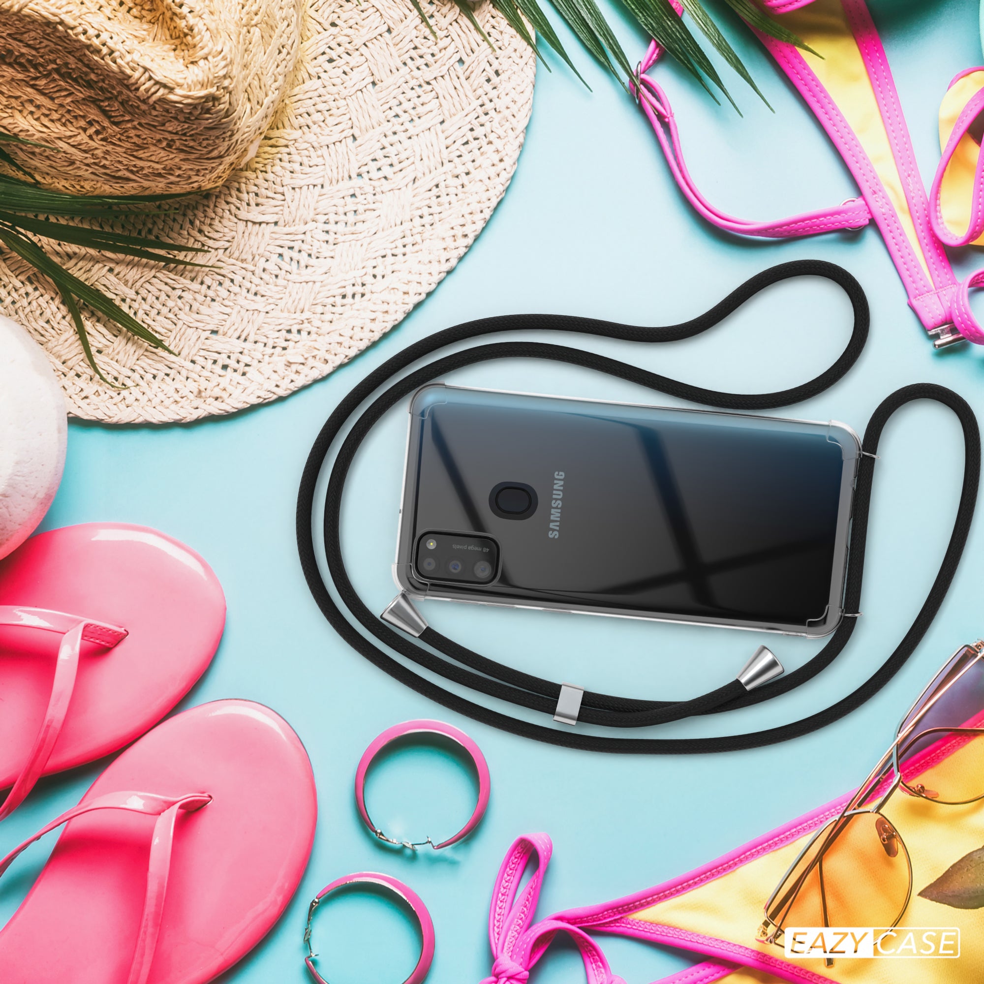 Galaxy M30s / M21 Hülle mit Metallkette + Schwarze Kordel