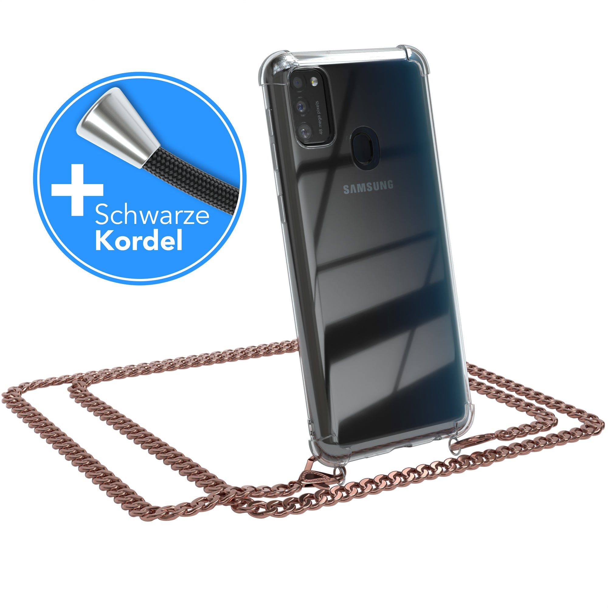 Galaxy M30s / M21 Hülle mit Metallkette + Schwarze Kordel