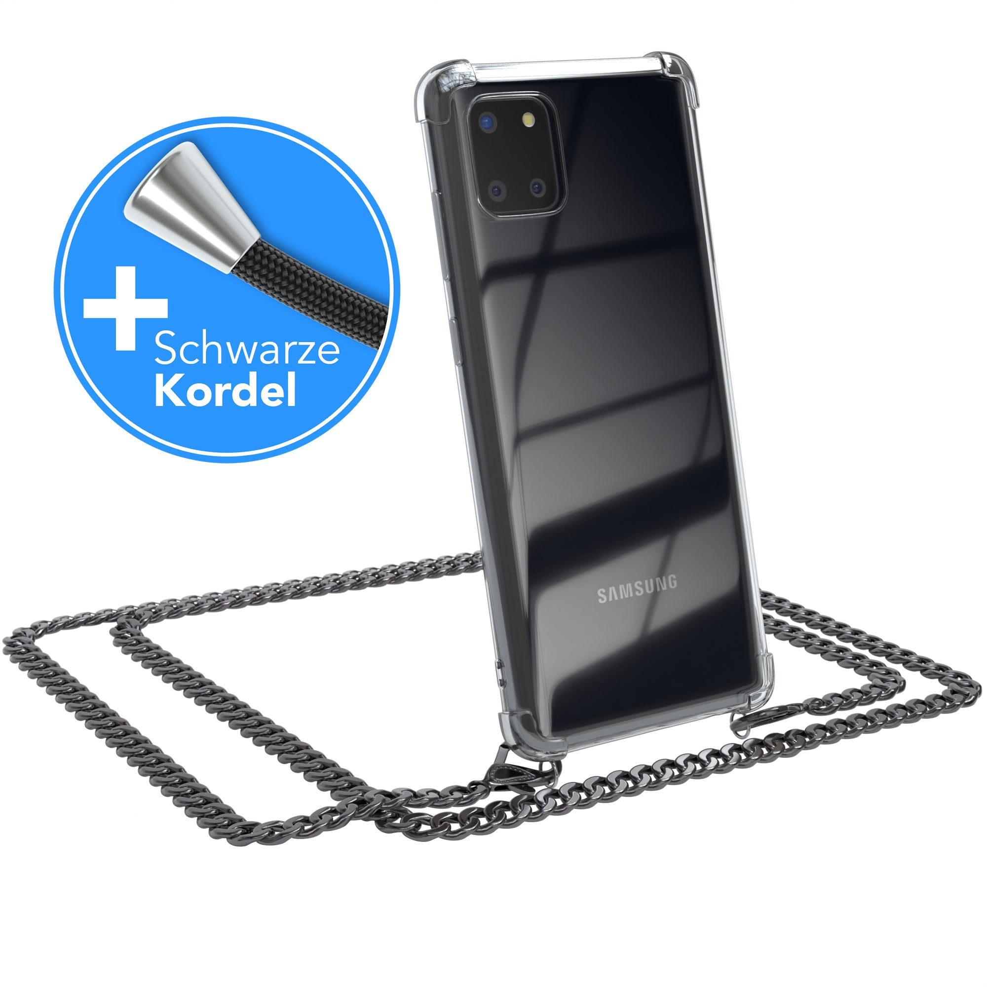 Galaxy Note 10 Lite Hülle mit Metallkette + Schwarze Kordel