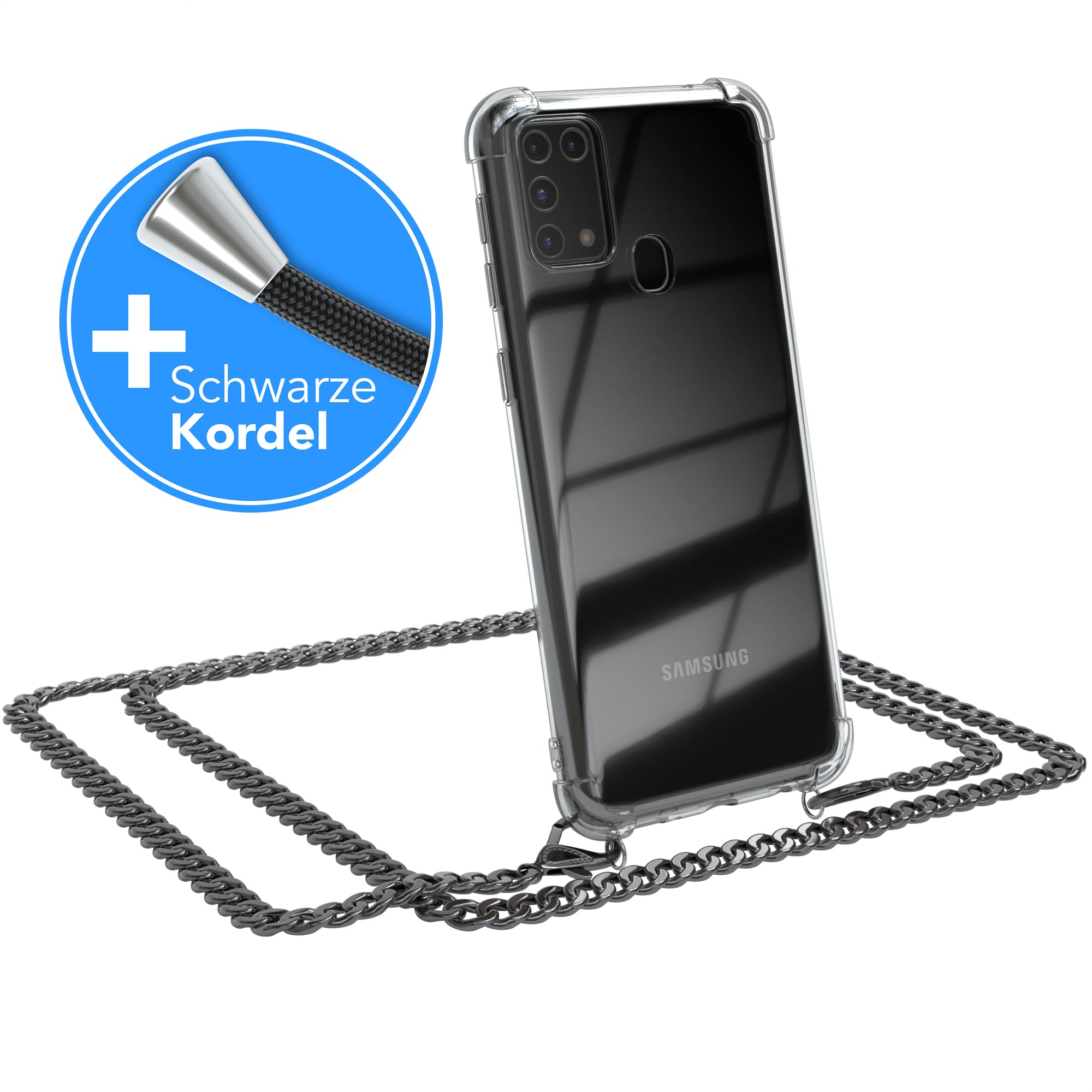 Galaxy M31 Hülle mit Metallkette + Schwarze Kordel