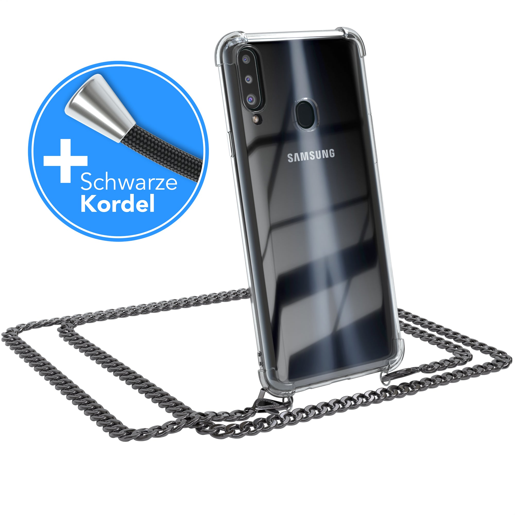 Galaxy A20s Hülle mit Metallkette + Schwarze Kordel