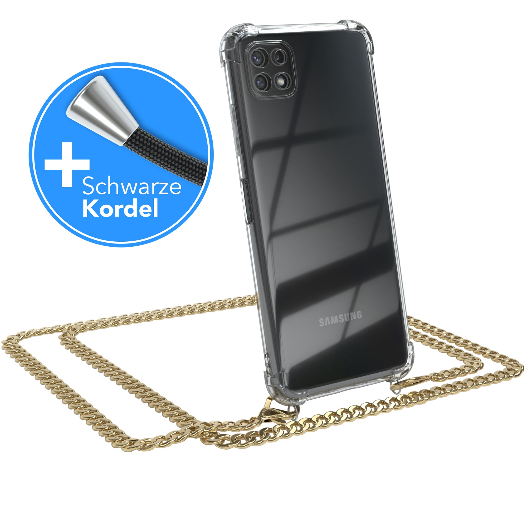 Galaxy A22 Hülle mit Metallkette + Schwarze Kordel
