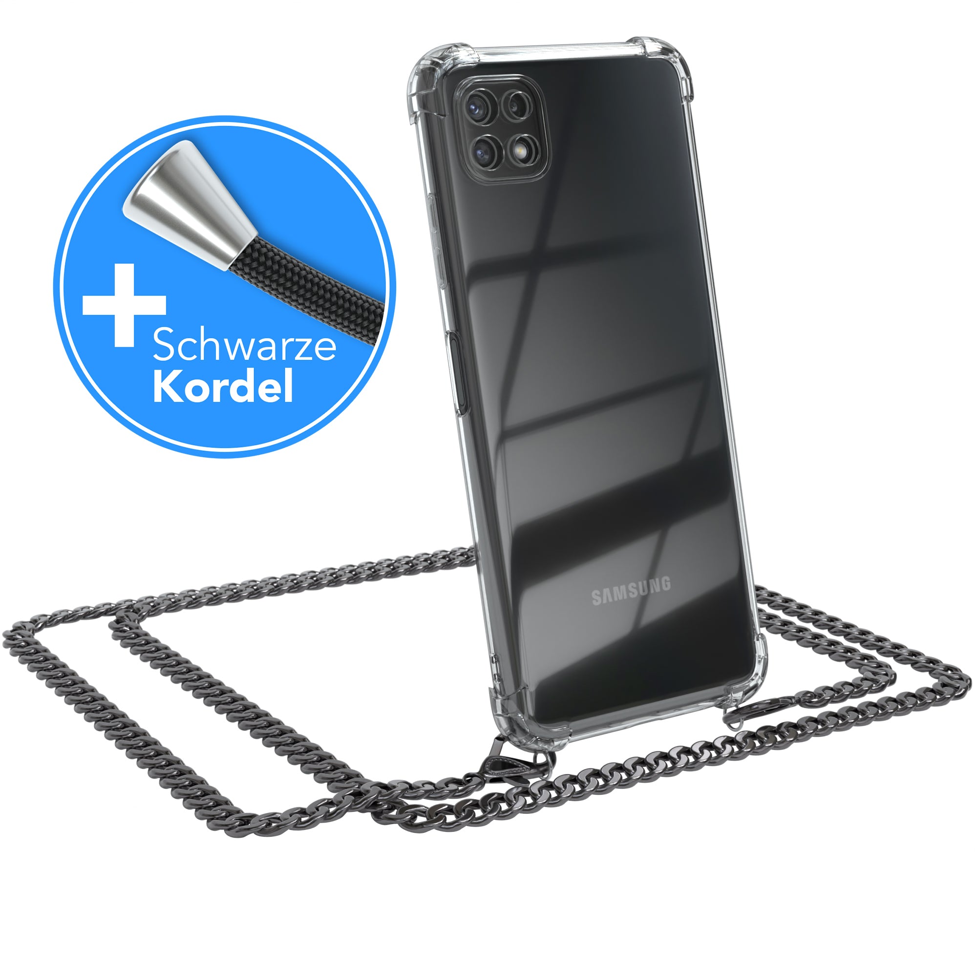Galaxy A22 Hülle mit Metallkette + Schwarze Kordel