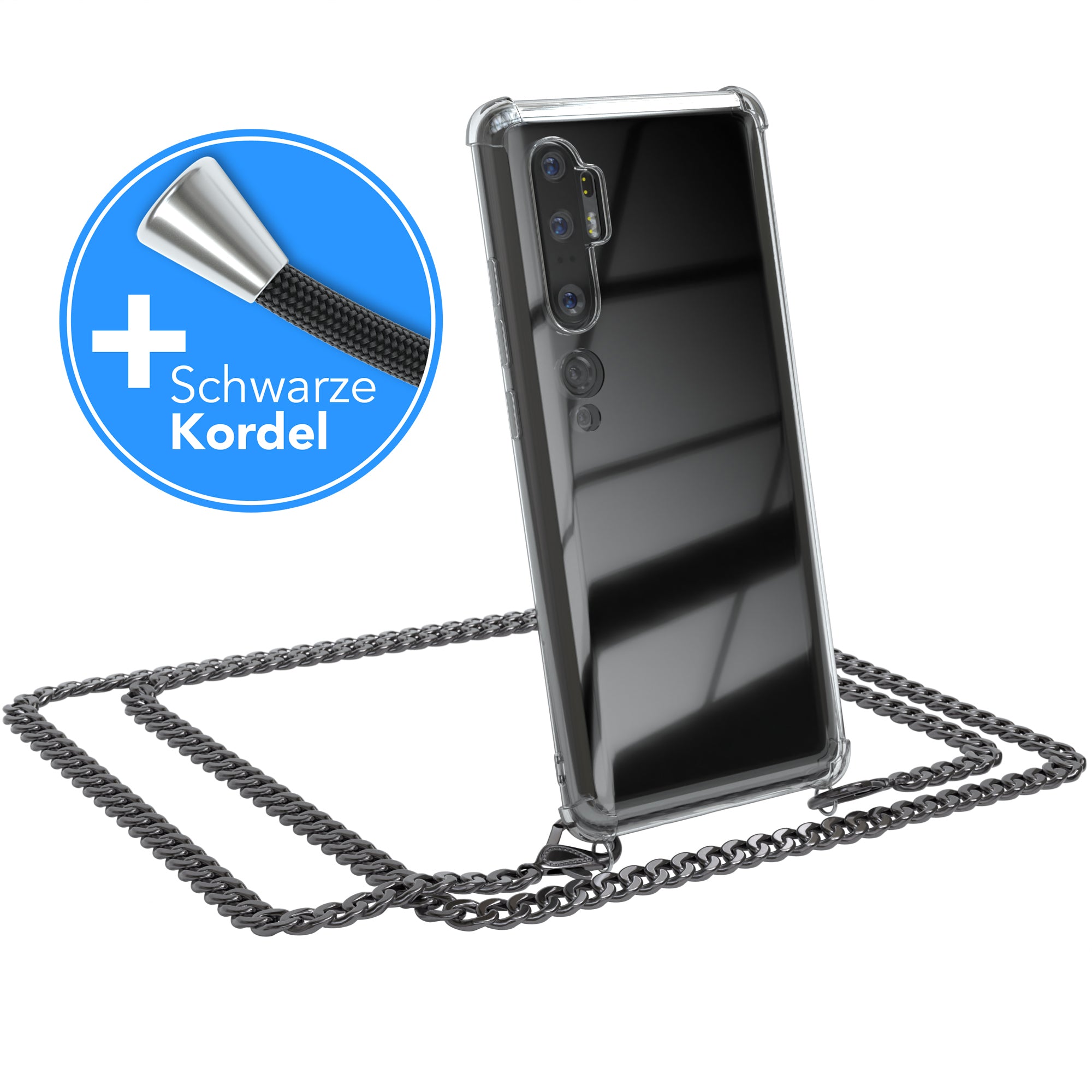 Xiaomi Mi Note 10 / Mi Note 10 Pro Hülle mit Metallkette + Schwarze Kordel