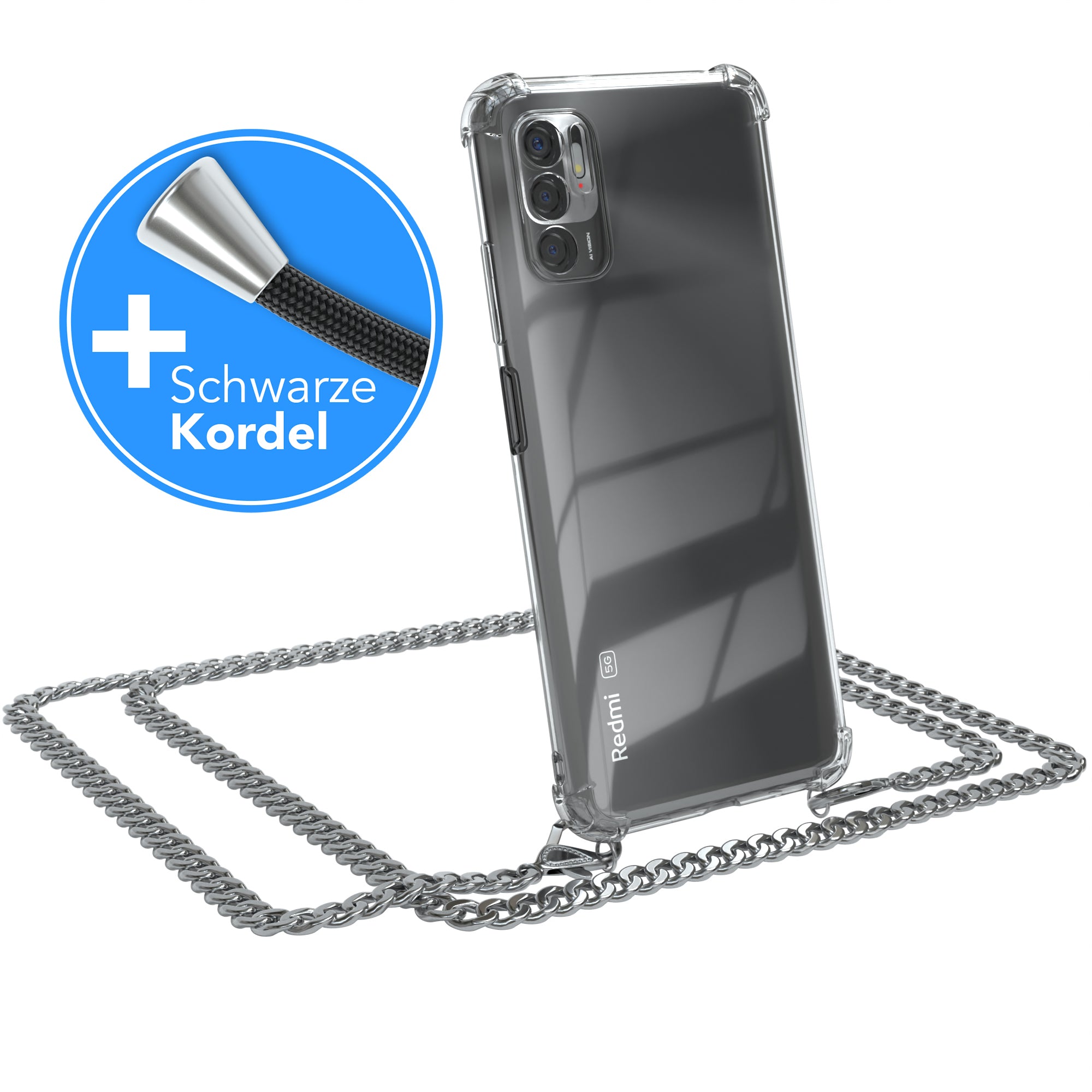 Xiaomi Redmi Note 10 5G Hülle mit Metallkette + Schwarze Kordel