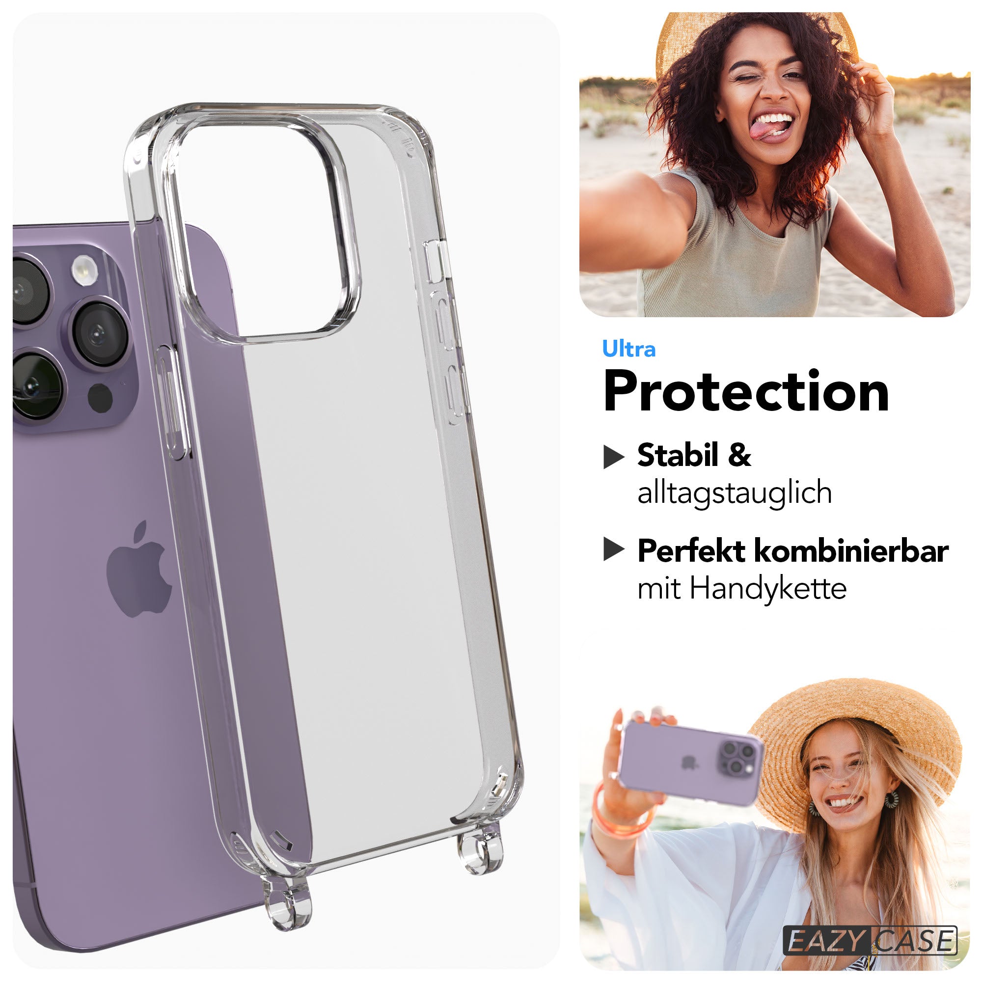 iPhone 14 Pro Schutzhülle mit Befestigungsösen für Handyketten transparent