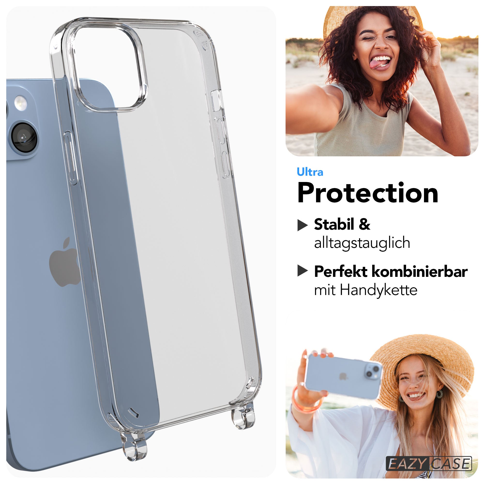 iPhone 14 Plus Handyhülle mit Befestigungsösen für Handyketten transparent
