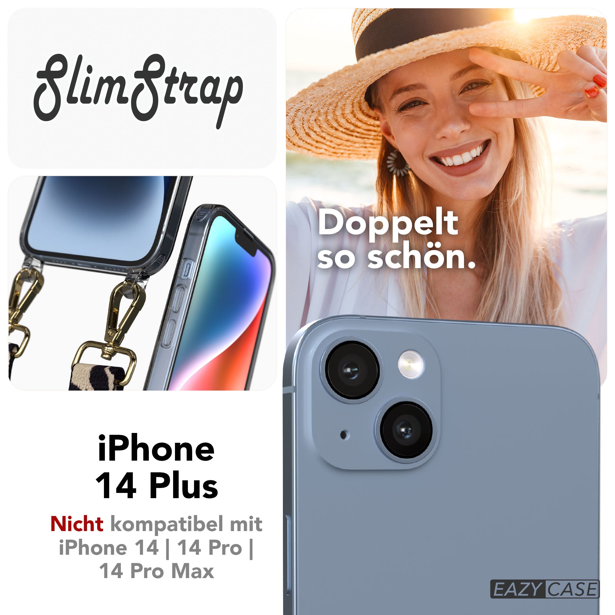 iPhone 14 Plus Handyhülle mit Befestigungsösen für Handyketten transparent