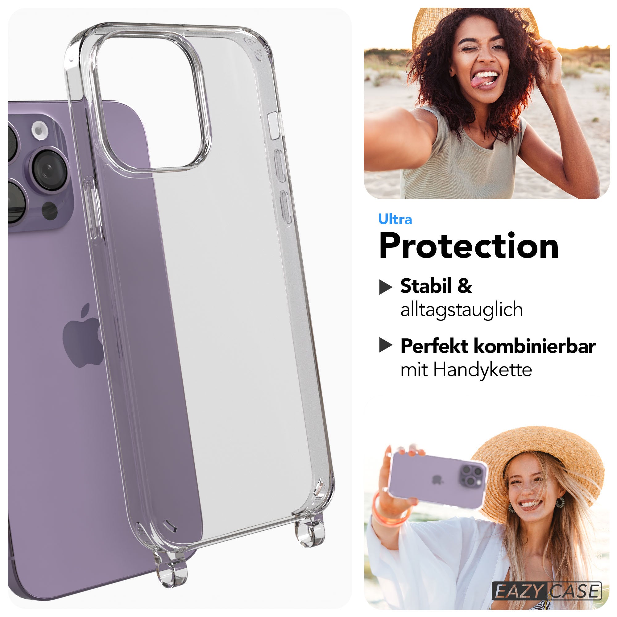 iPhone 14 Pro Max Hülle mit Handyketten Befestigungsösen TPU transparent
