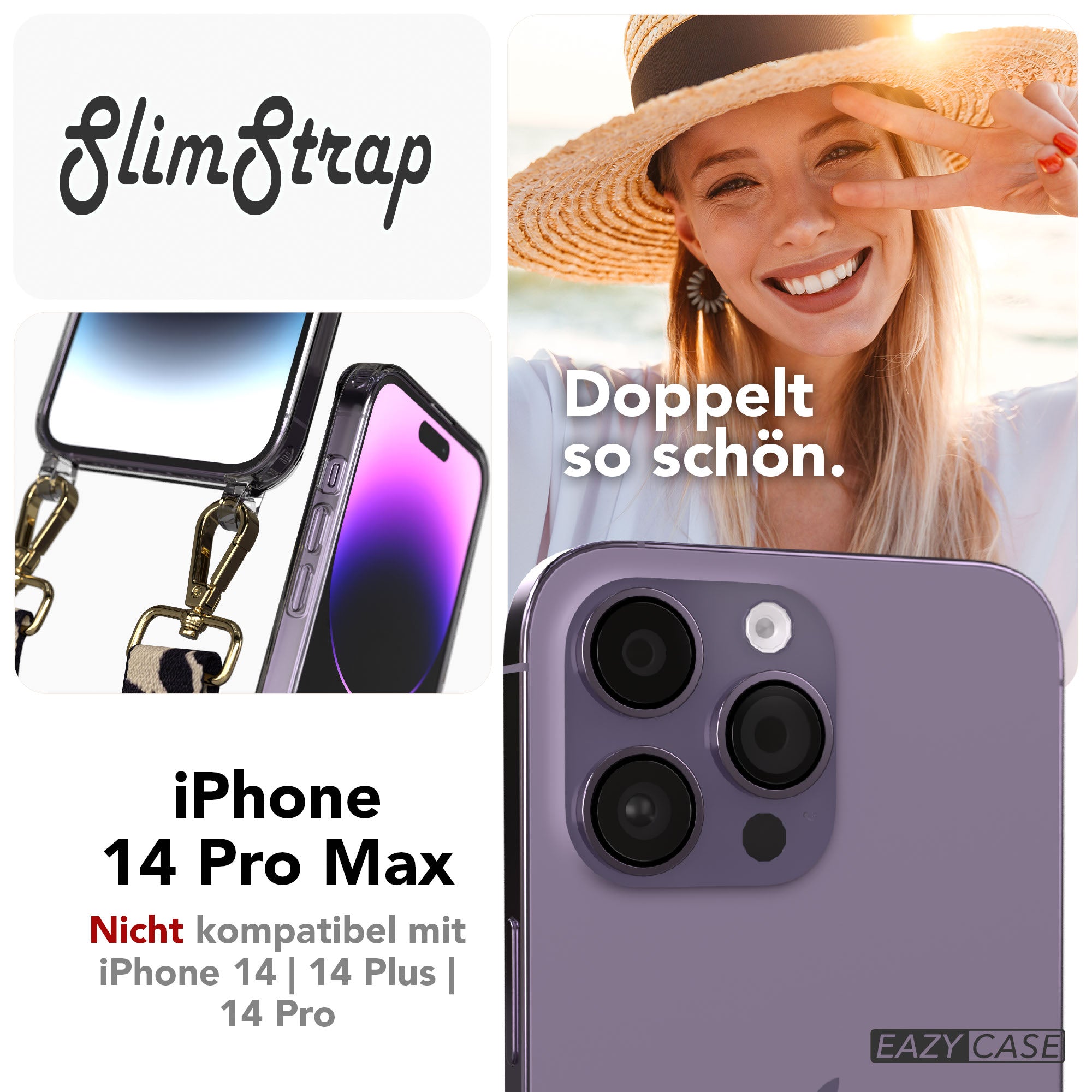 iPhone 14 Pro Max Hülle mit Handyketten Befestigungsösen TPU transparent