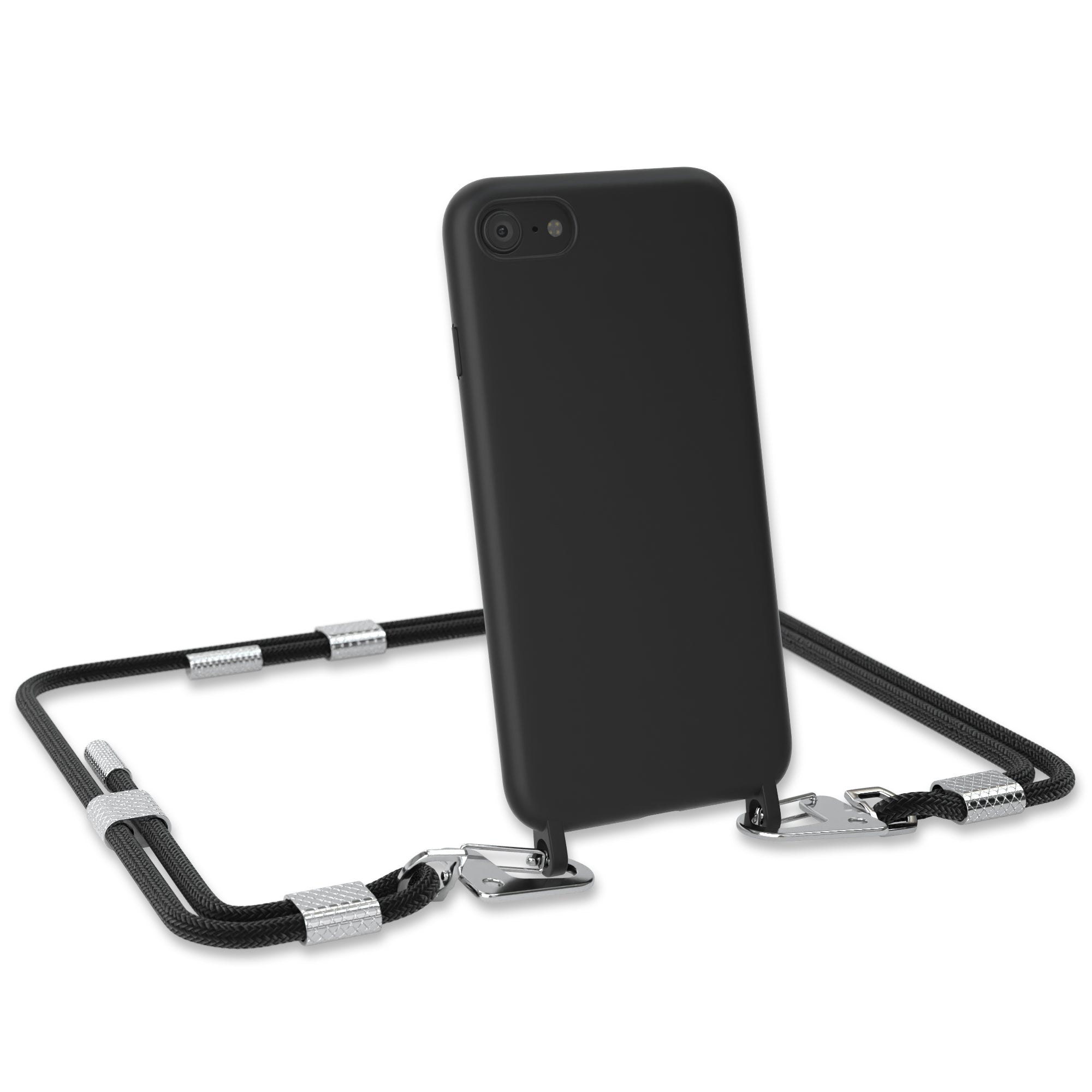 iPhone SE 2022 / 2020 / 8 / 7 Silikonhülle + Kordel mit Karabinern