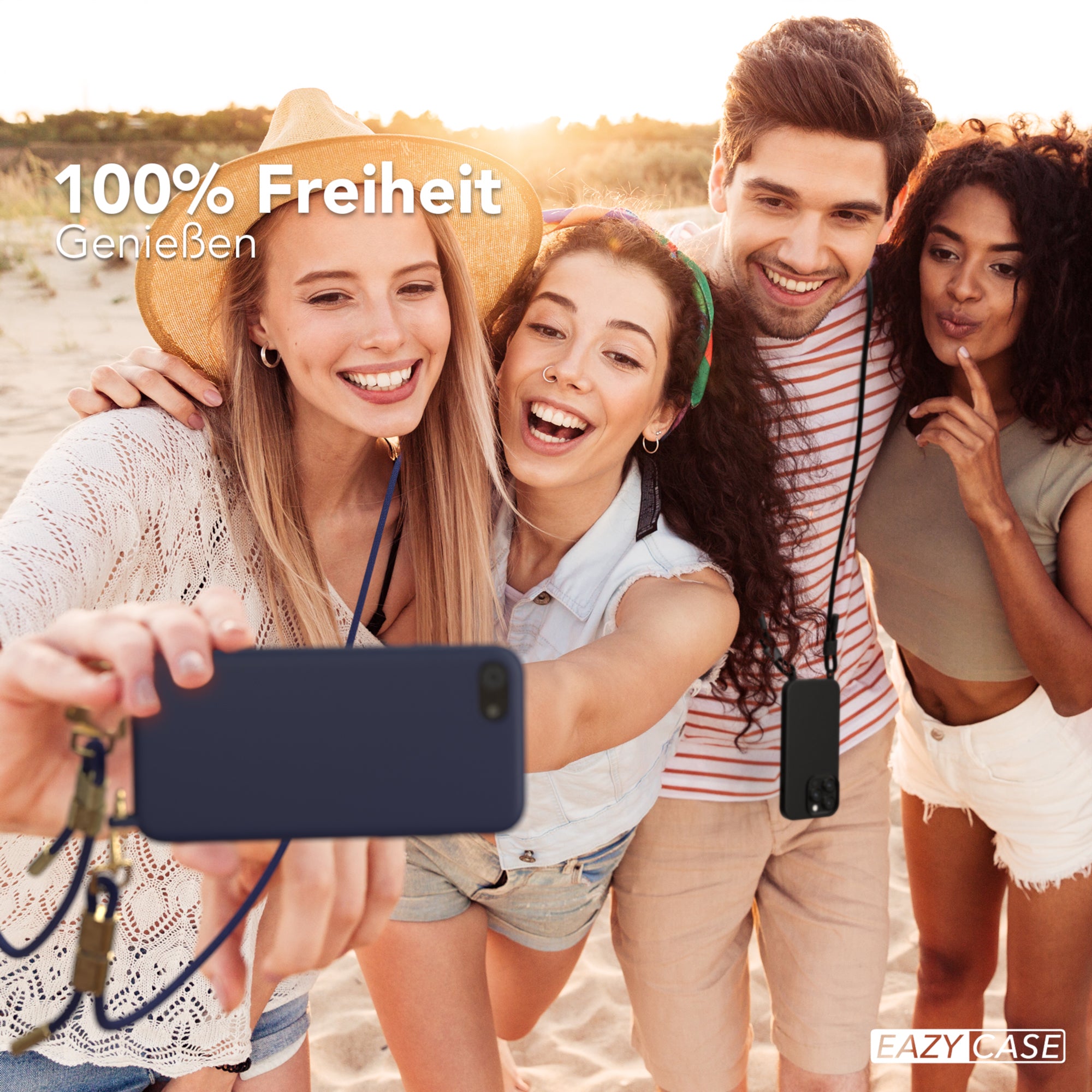 iPhone SE 2022 / 2020 / 8 / 7 Silikonhülle + Kordel mit Karabinern