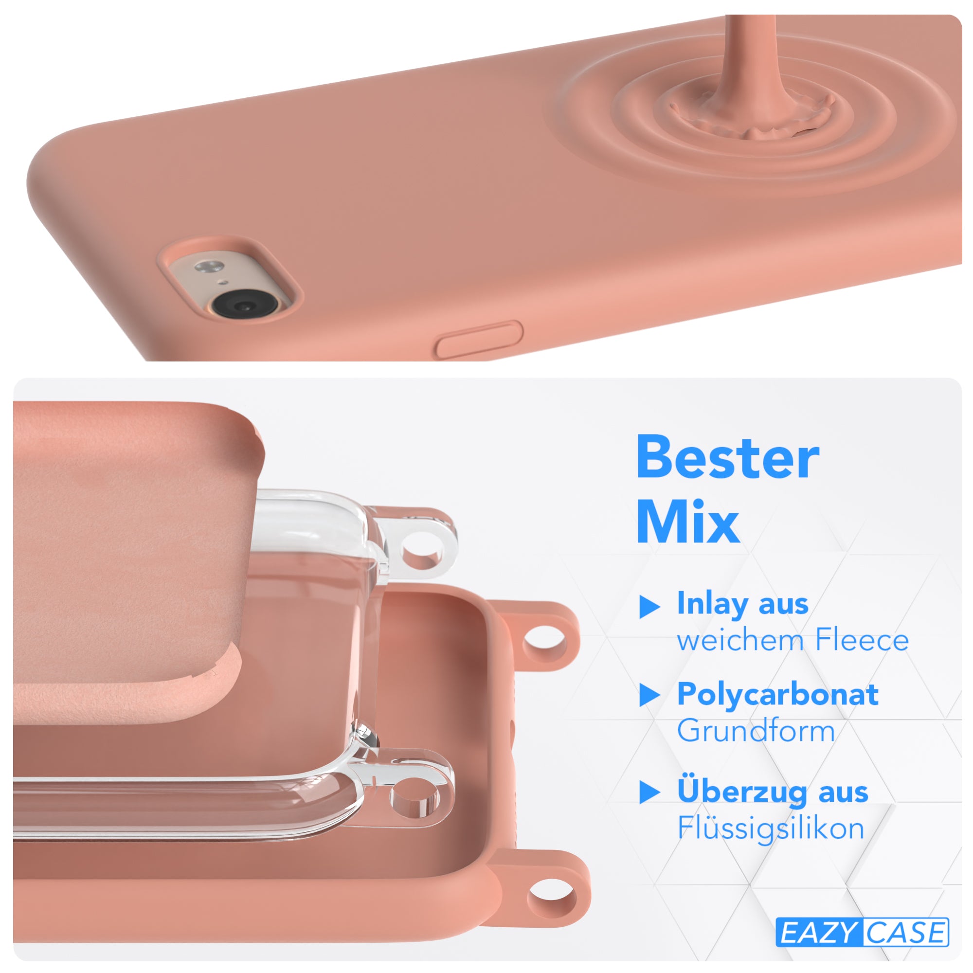 iPhone SE 2022 / 2020 / 8 / 7 Silikonhülle + Kordel mit Karabinern