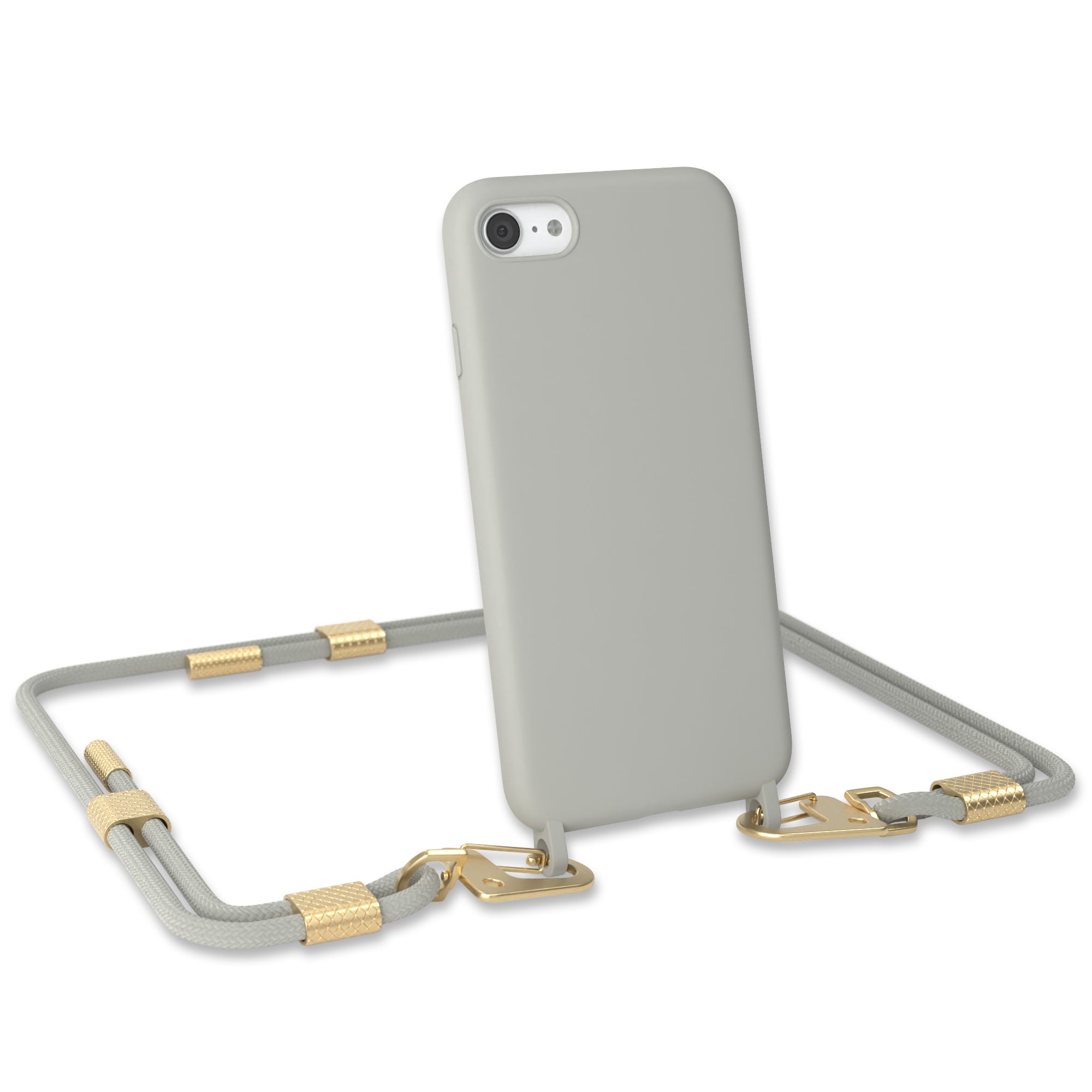 iPhone SE 2022 / 2020 / 8 / 7 Silikonhülle + Kordel mit Karabinern