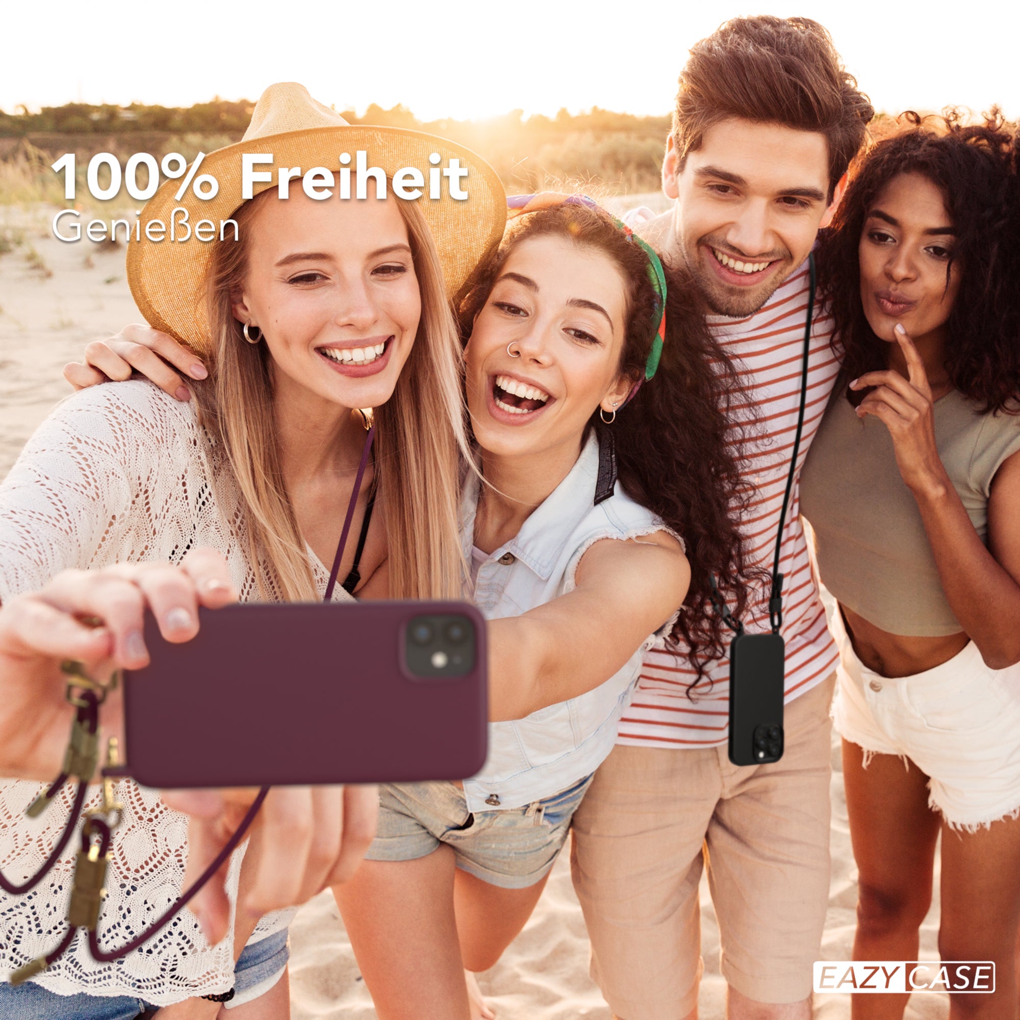 iPhone 11 Silikonhülle + Kordel mit Karabinern