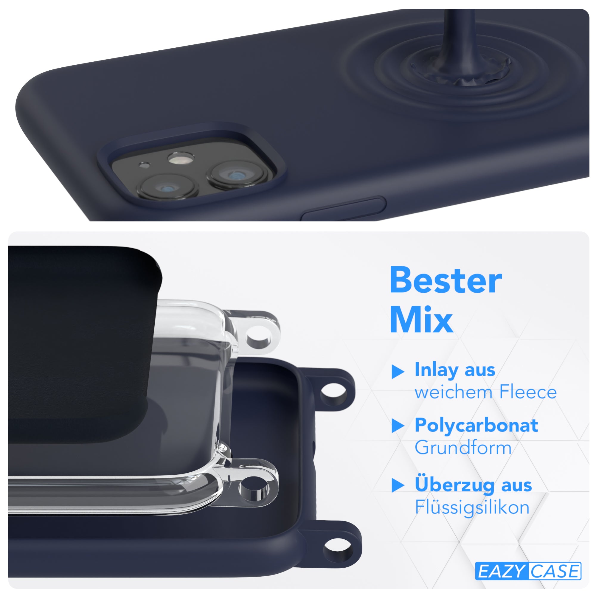 iPhone 11 Silikonhülle + Kordel mit Karabinern