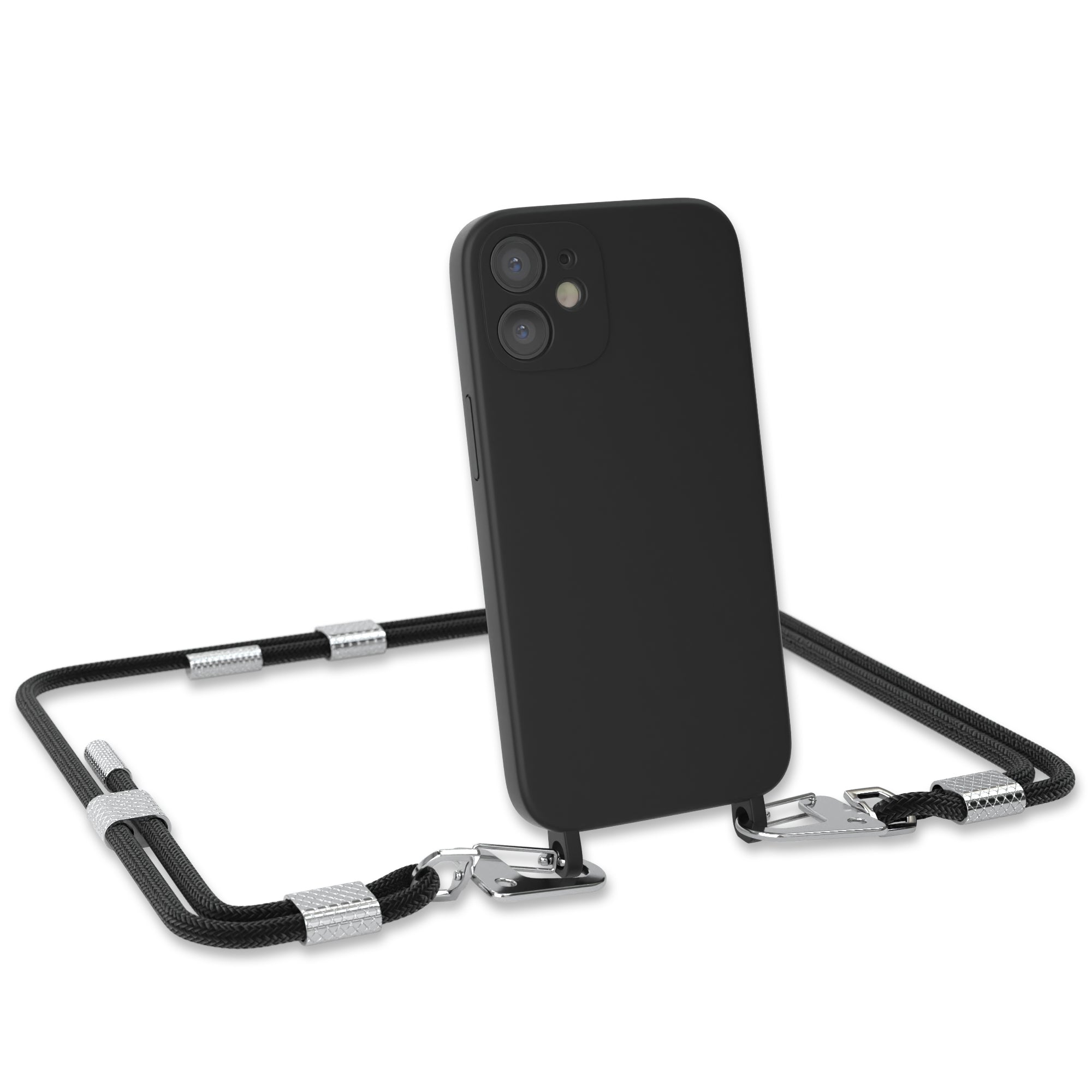 iPhone 12 Mini Silikonhülle + Kordel mit Karabinern