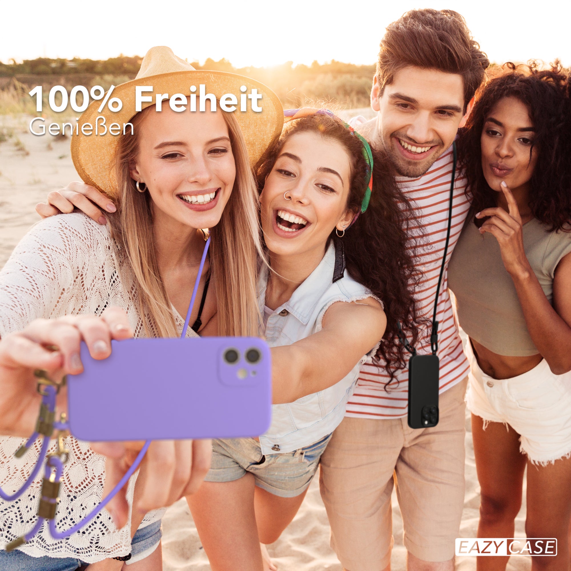 iPhone 12 Mini Silikonhülle + Kordel mit Karabinern