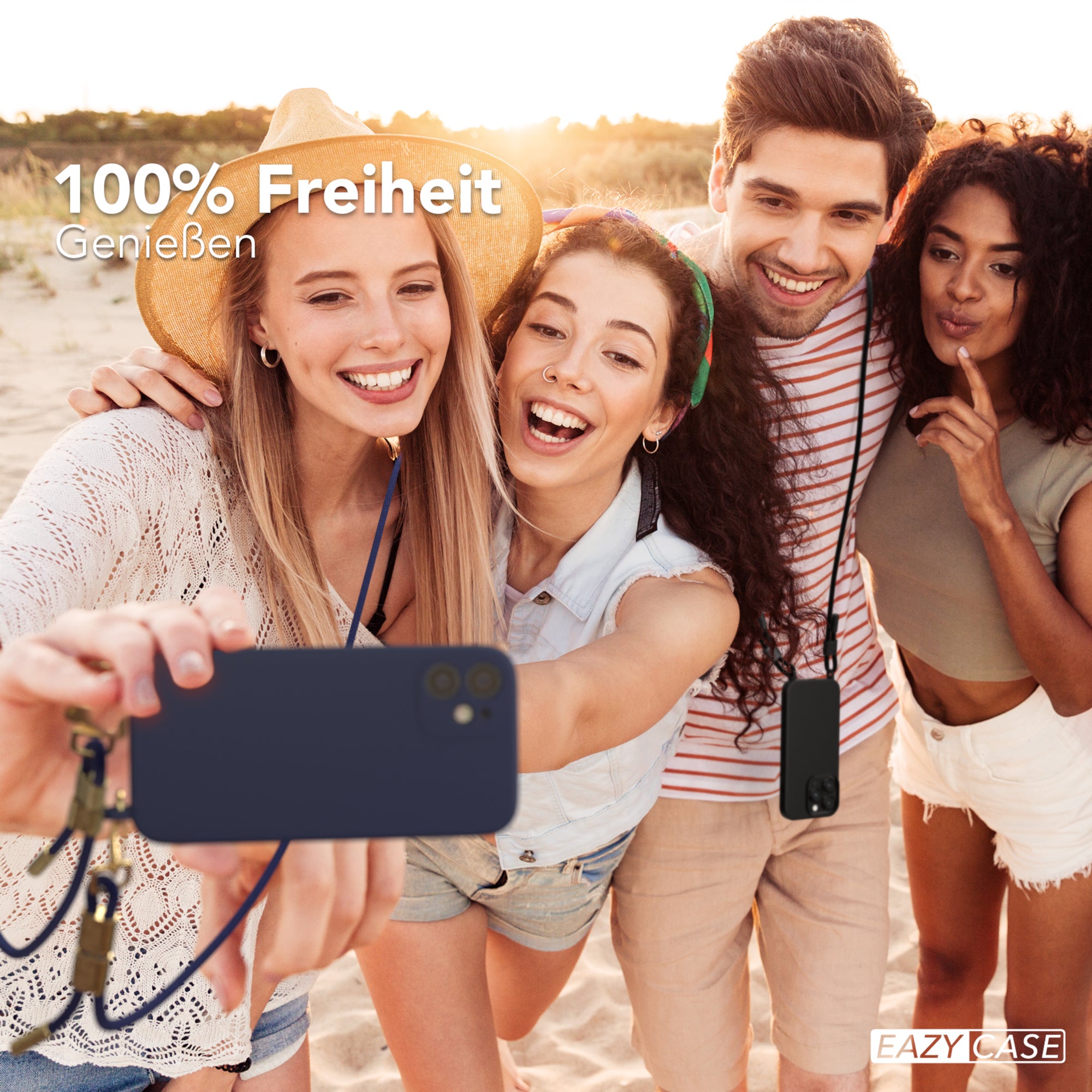 iPhone 12 Mini Silikonhülle + Kordel mit Karabinern