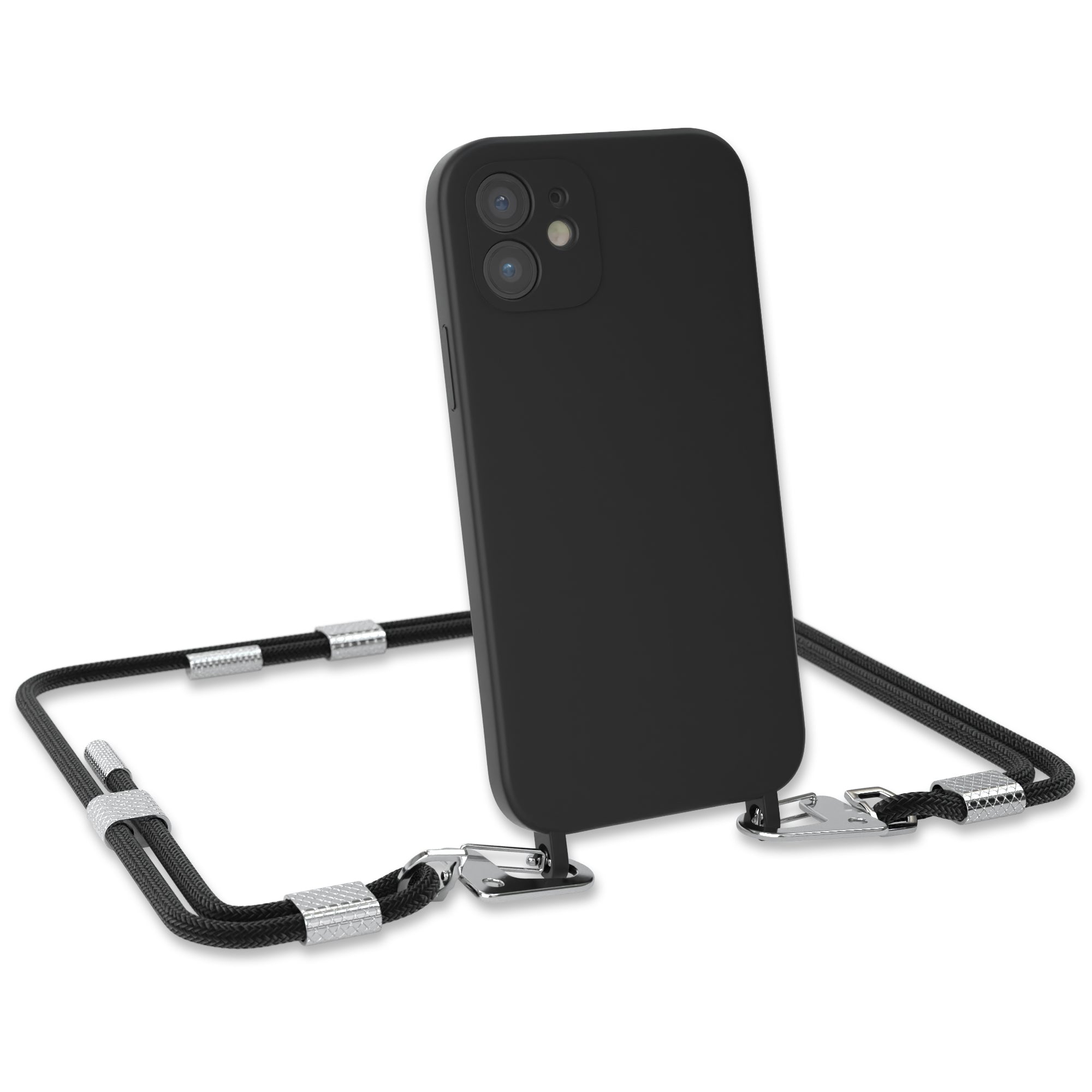 iPhone 12 / 12 Pro Silikonhülle + Kordel mit Karabinern