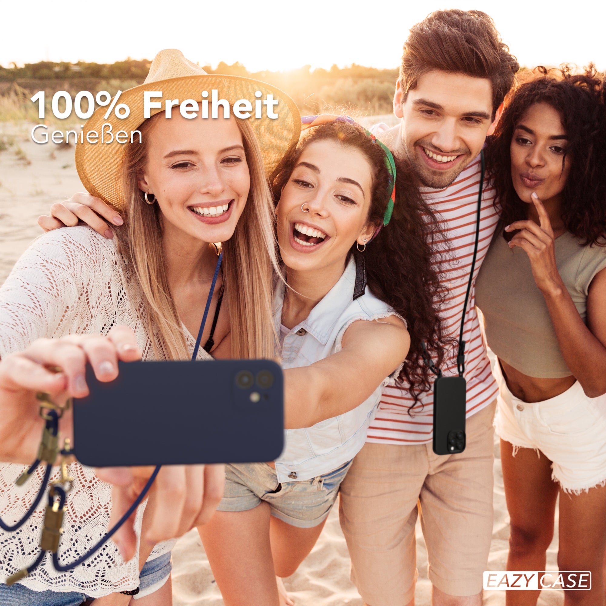 iPhone 12 / 12 Pro Silikonhülle + Kordel mit Karabinern