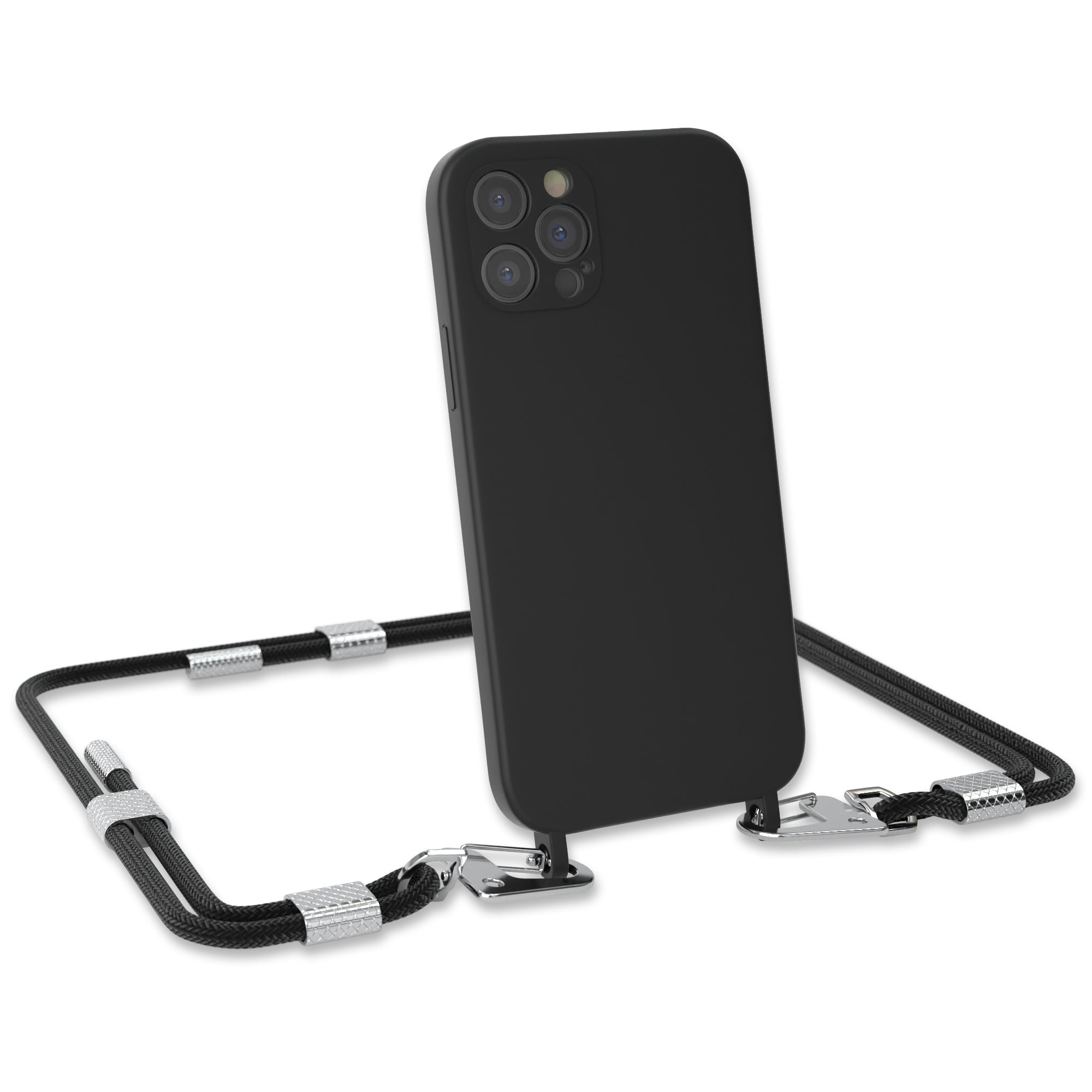 iPhone 12 Pro Silikonhülle + Kordel mit Karabinern