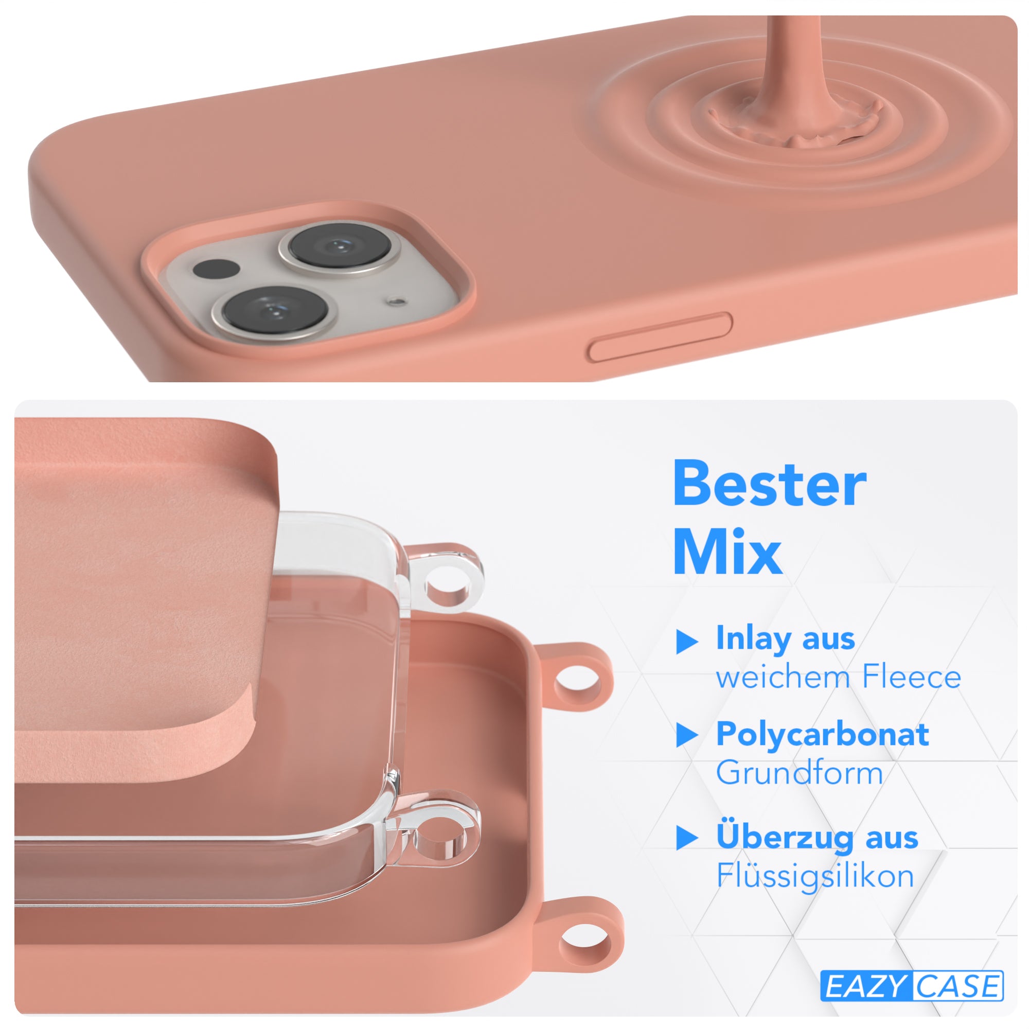 iPhone 13 Silikonhülle + Kordel mit Karabinern