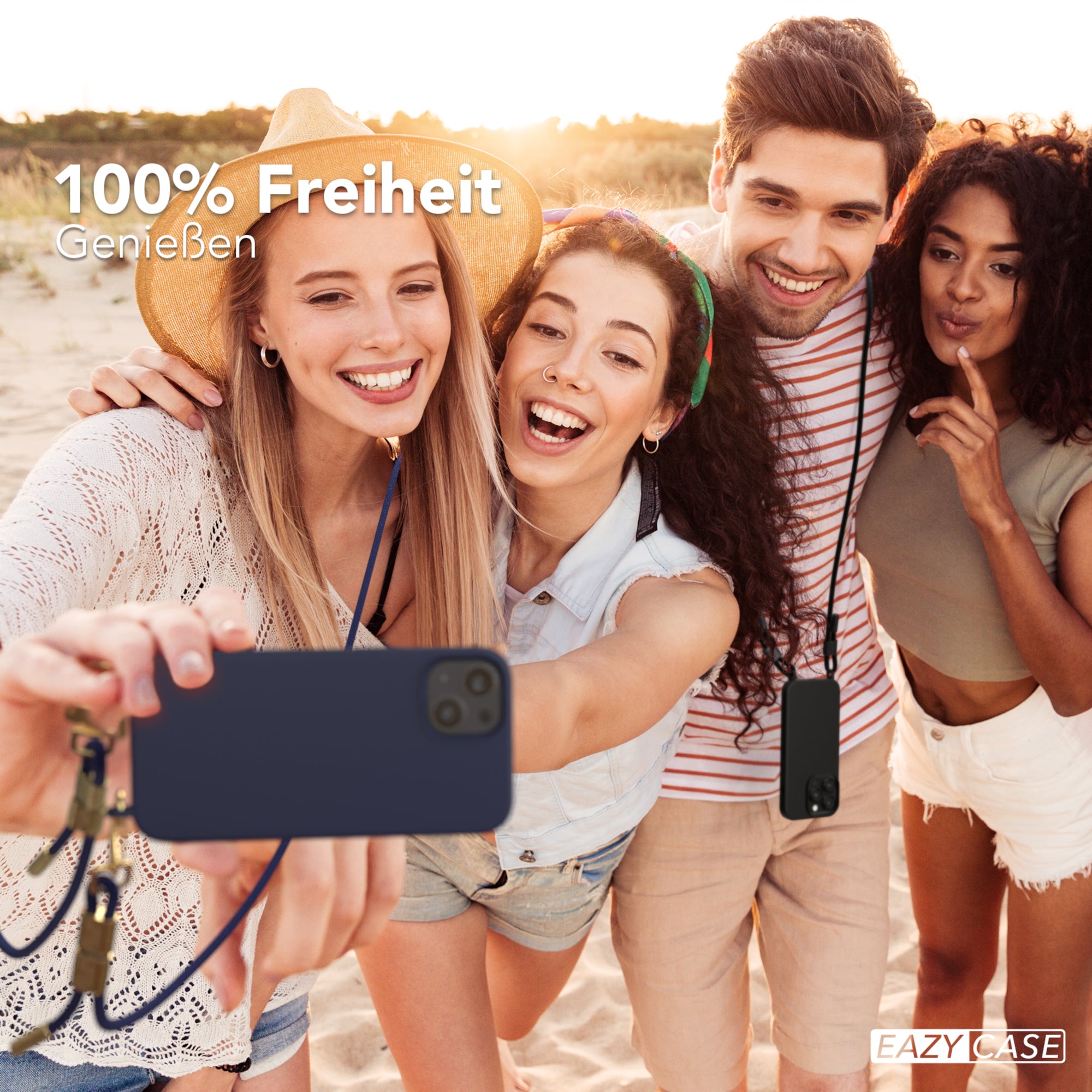 iPhone 13 Silikonhülle + Kordel mit Karabinern