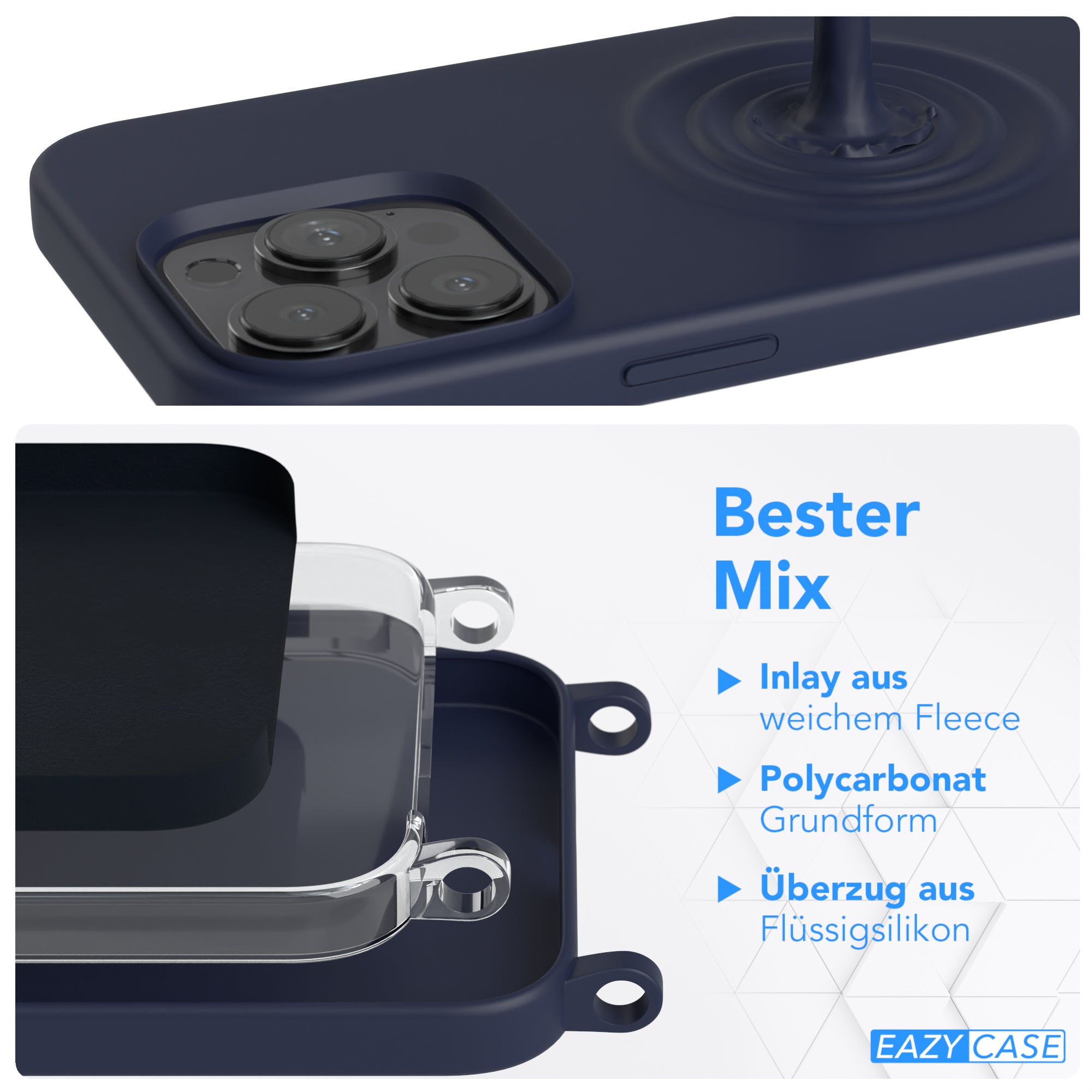 iPhone 13 Pro Silikonhülle + Kordel mit Karabinern