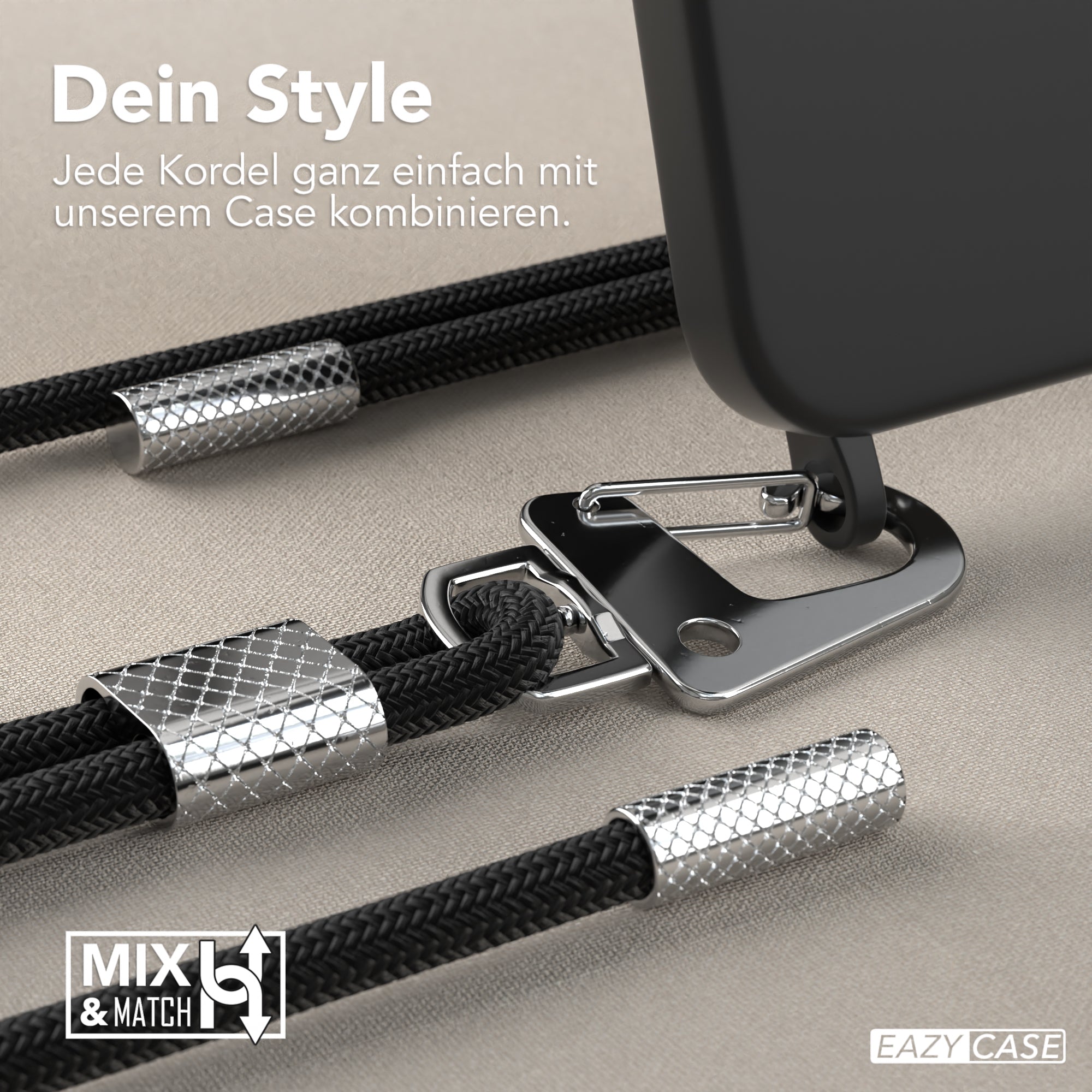 iPhone 14 Silikonhülle + Kordel mit Karabinern