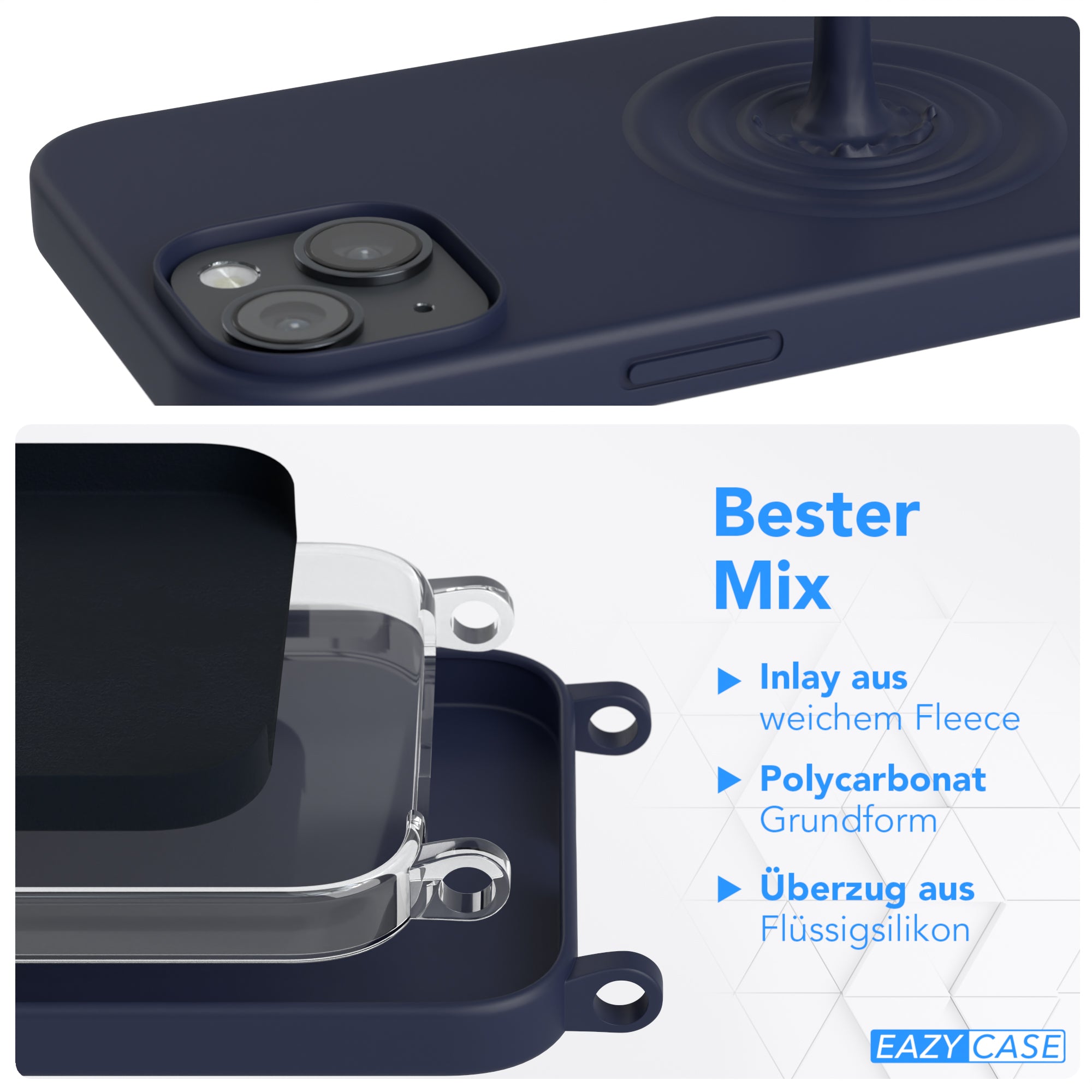 iPhone 14 Silikonhülle + Kordel mit Karabinern