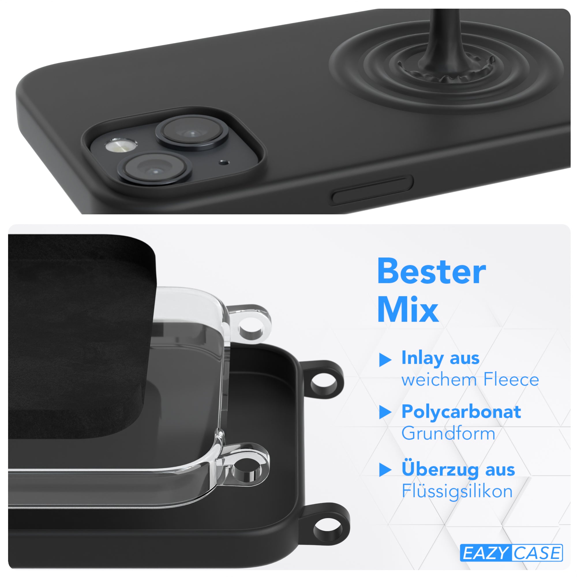 iPhone 14 Silikonhülle + Kordel mit Karabinern