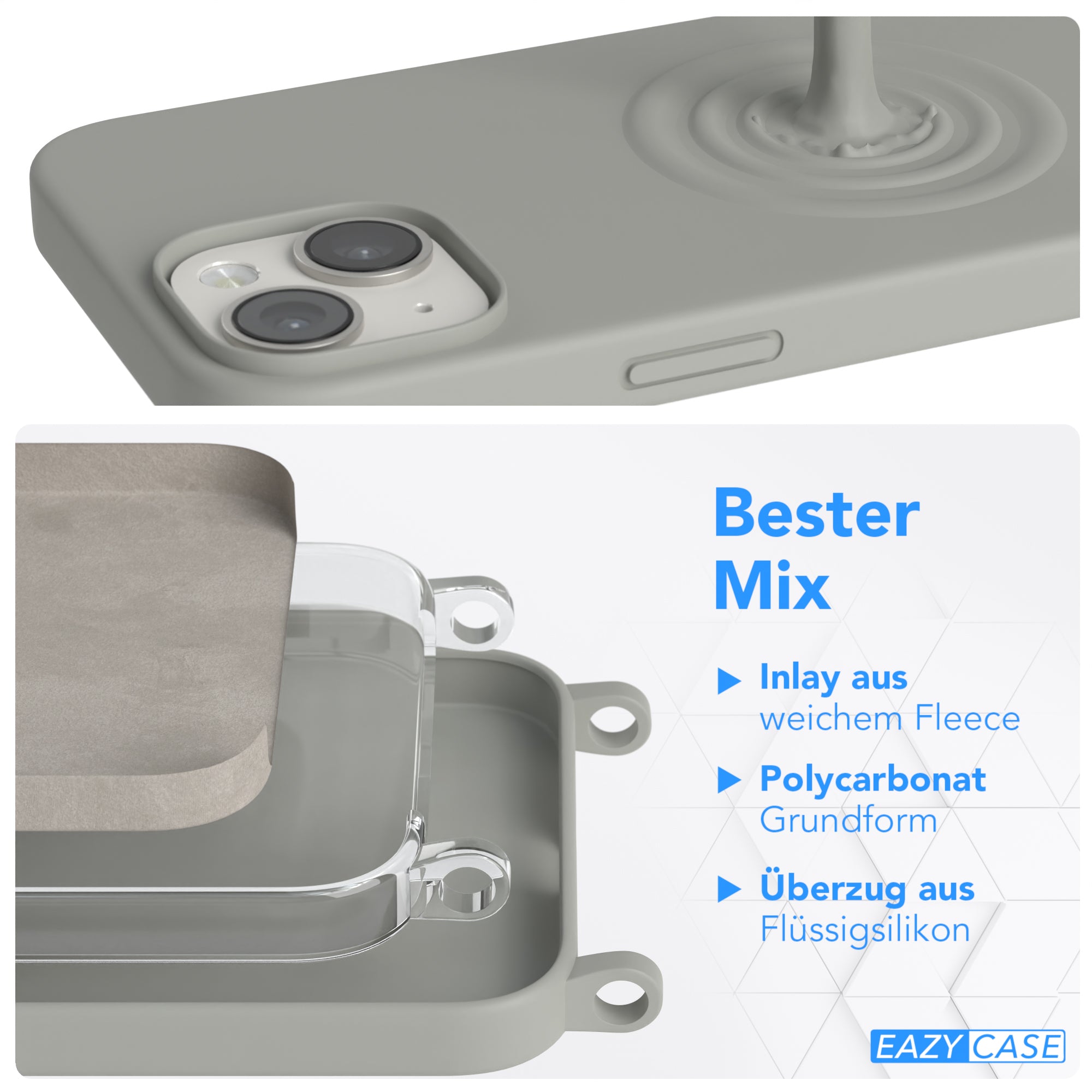 iPhone 14 Silikonhülle + Kordel mit Karabinern