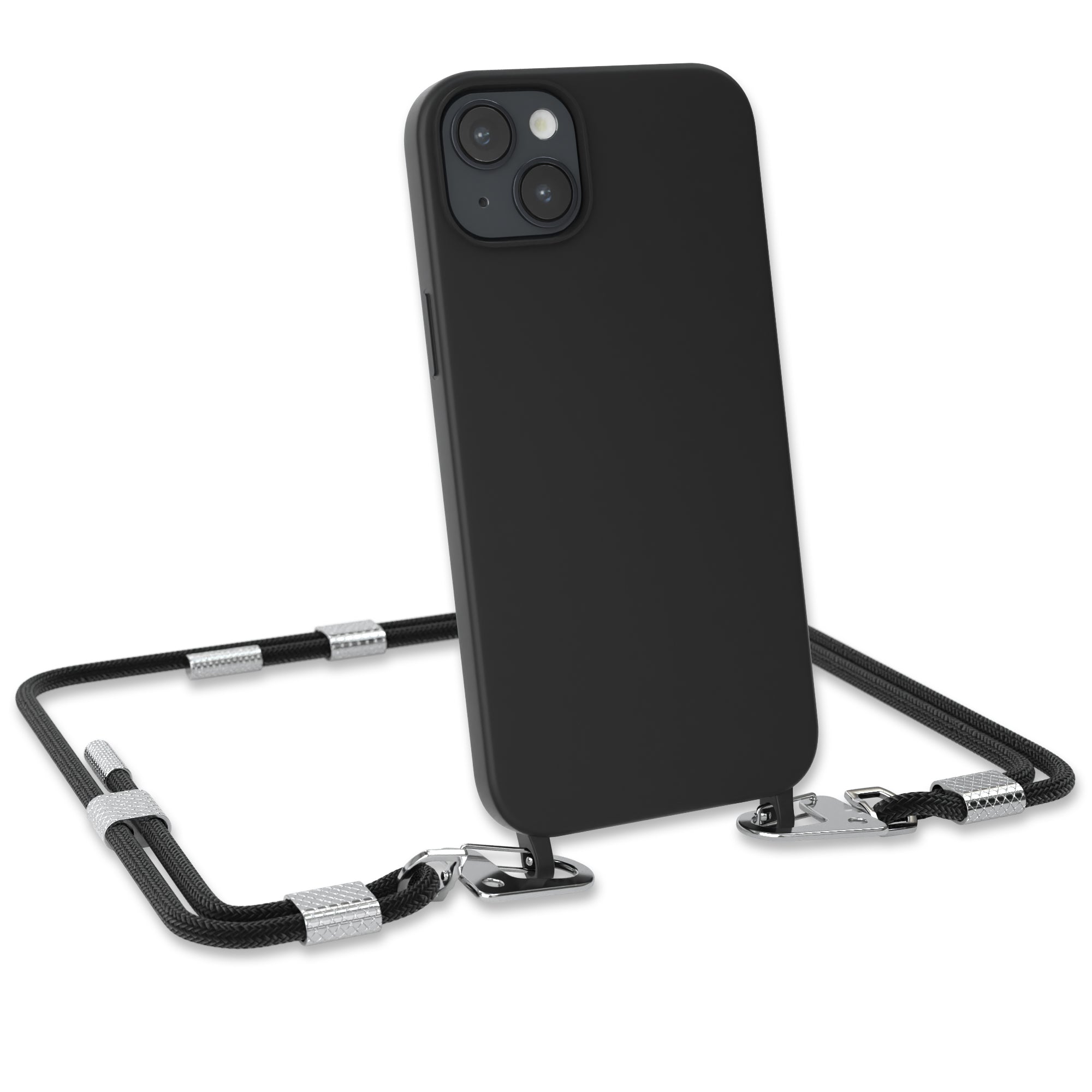 iPhone 14 Plus Silikonhülle + Kordel mit Karabinern